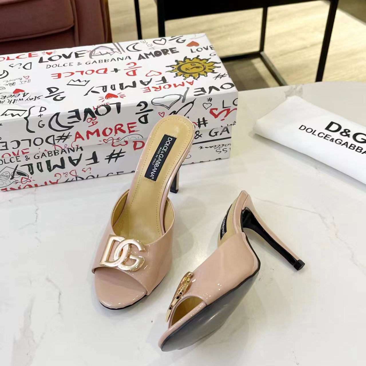 Dolce & Gabbana Patent Leather Mules With DG Logo - DesignerGu