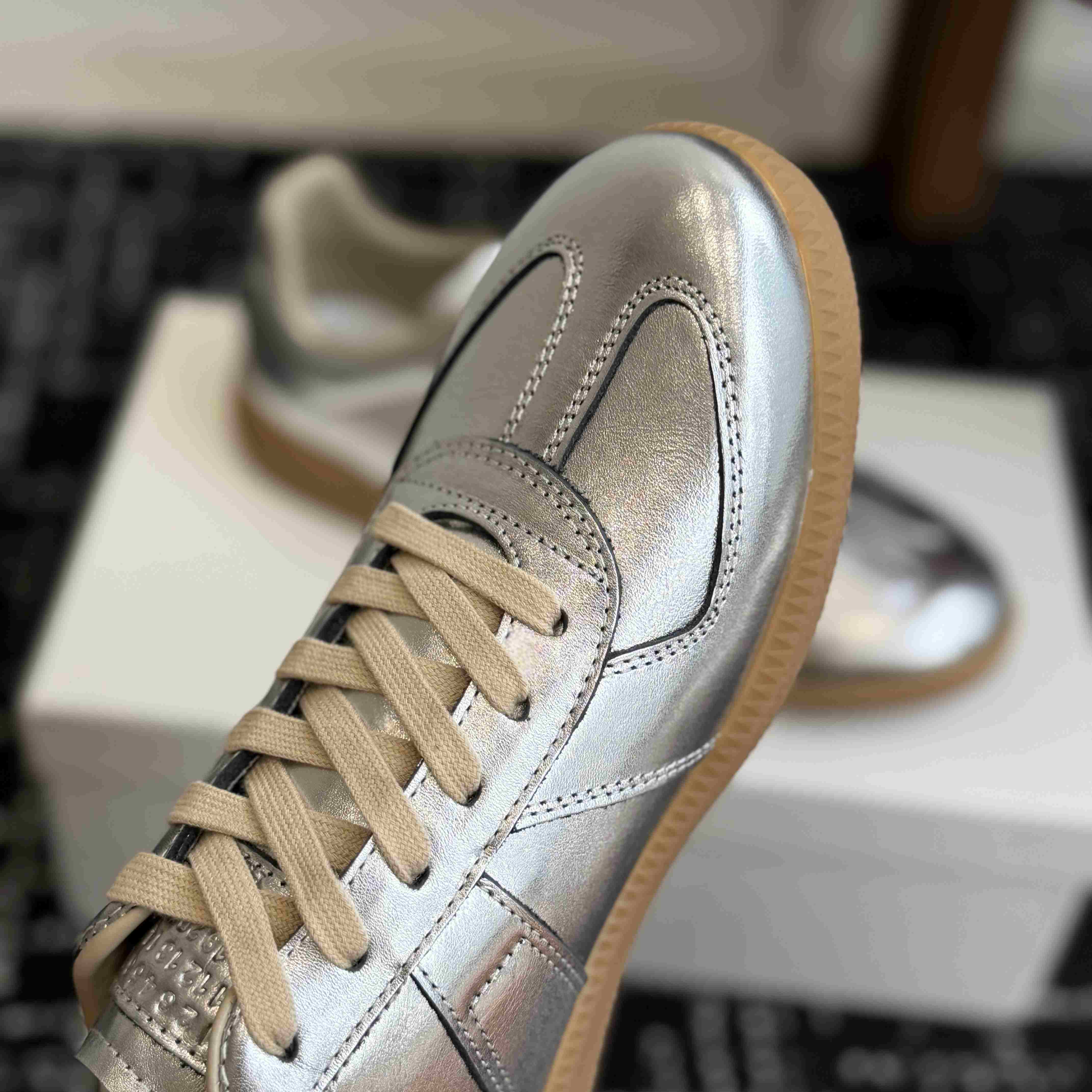Maison Margiela Replica Metallic Leather Low-Top Sneakers - DesignerGu