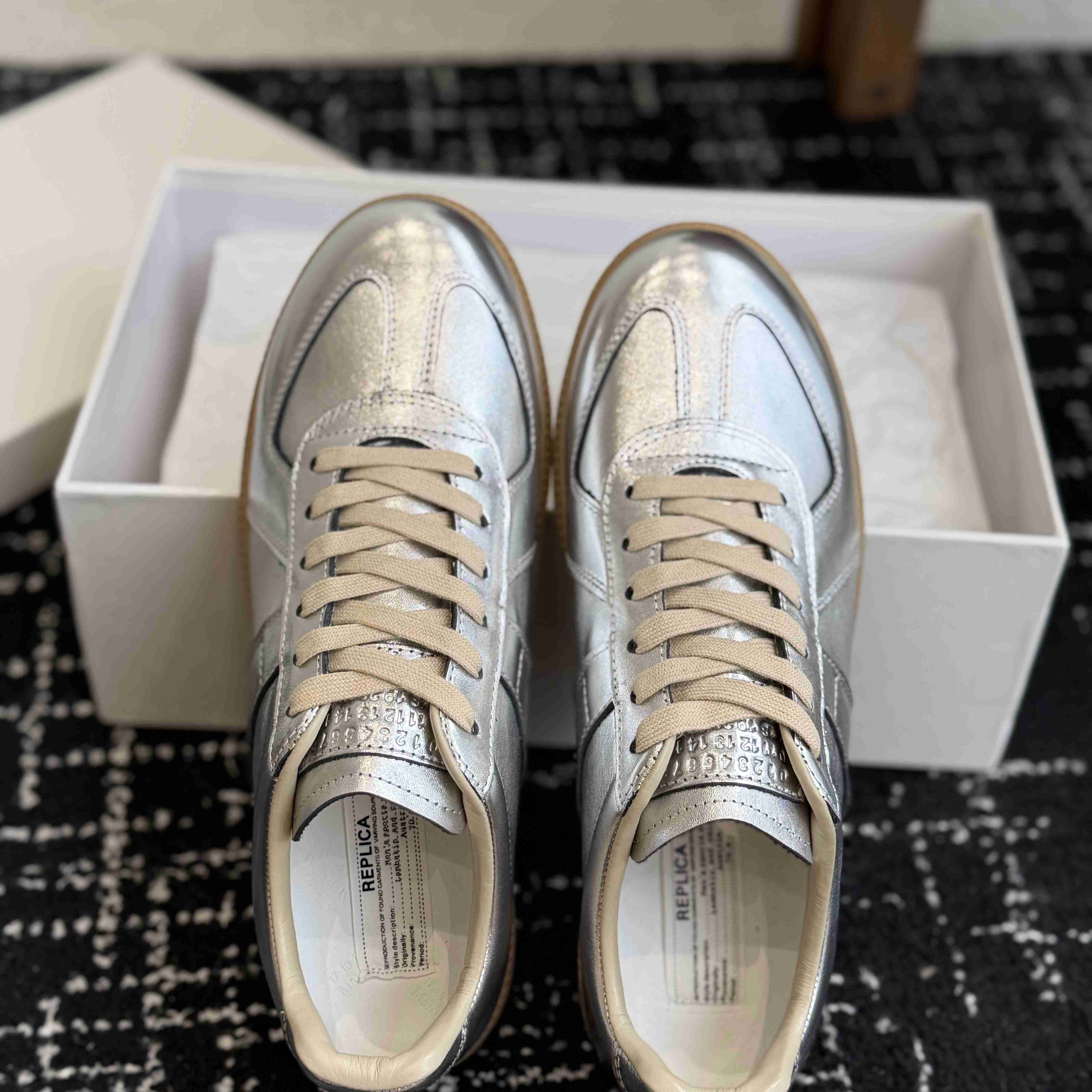 Maison Margiela Replica Metallic Leather Low-Top Sneakers - DesignerGu