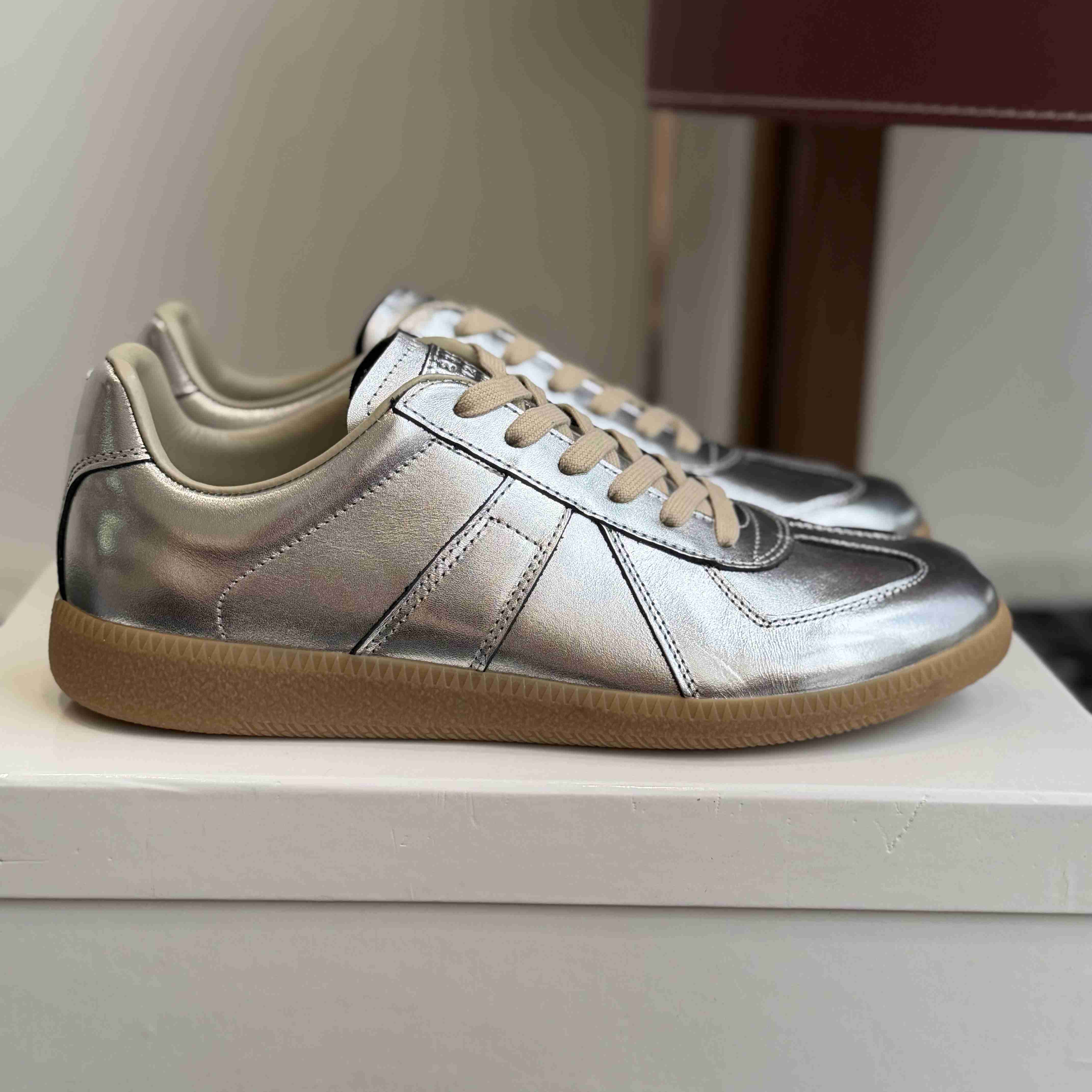 Maison Margiela Replica Metallic Leather Low-Top Sneakers - DesignerGu