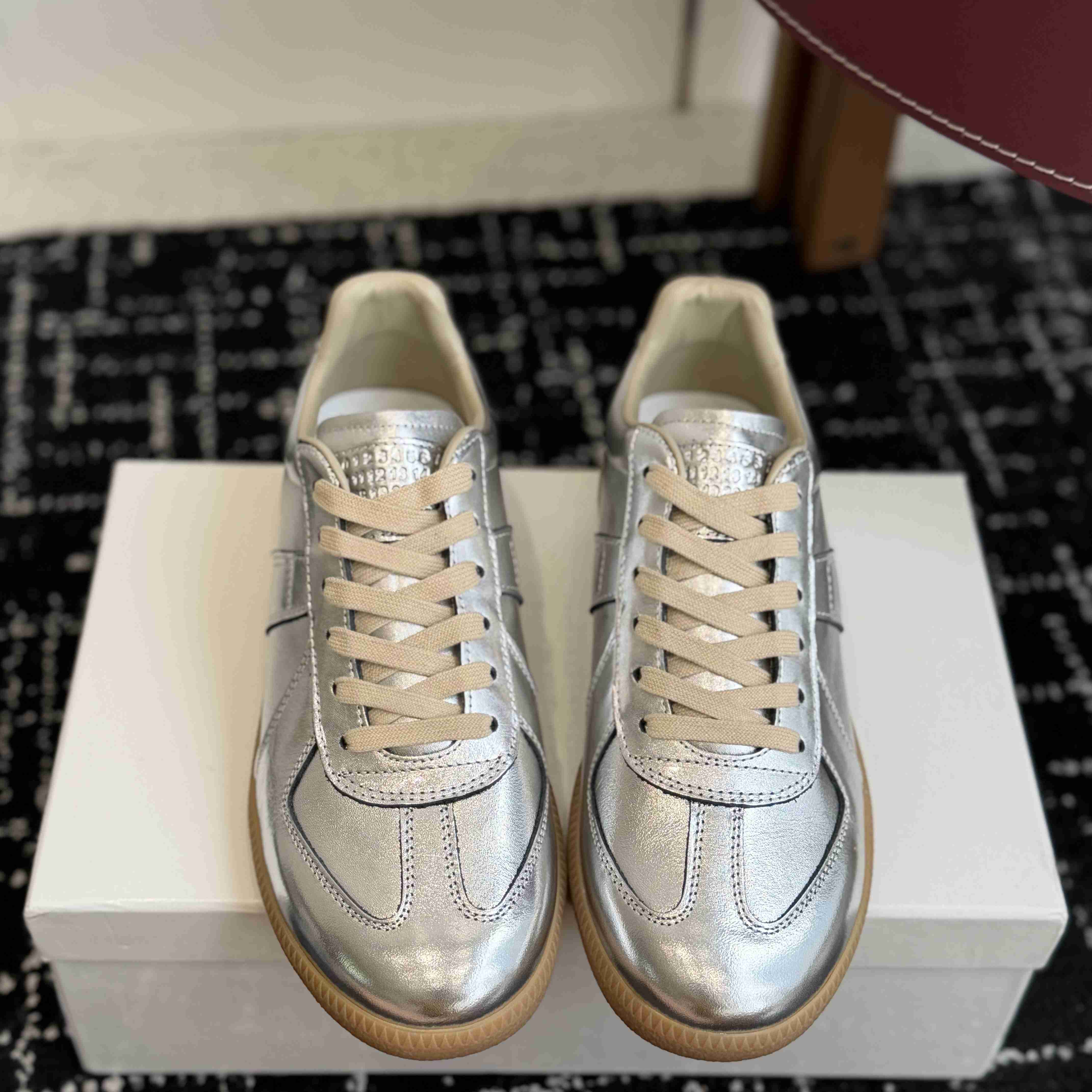 Maison Margiela Replica Metallic Leather Low-Top Sneakers - DesignerGu