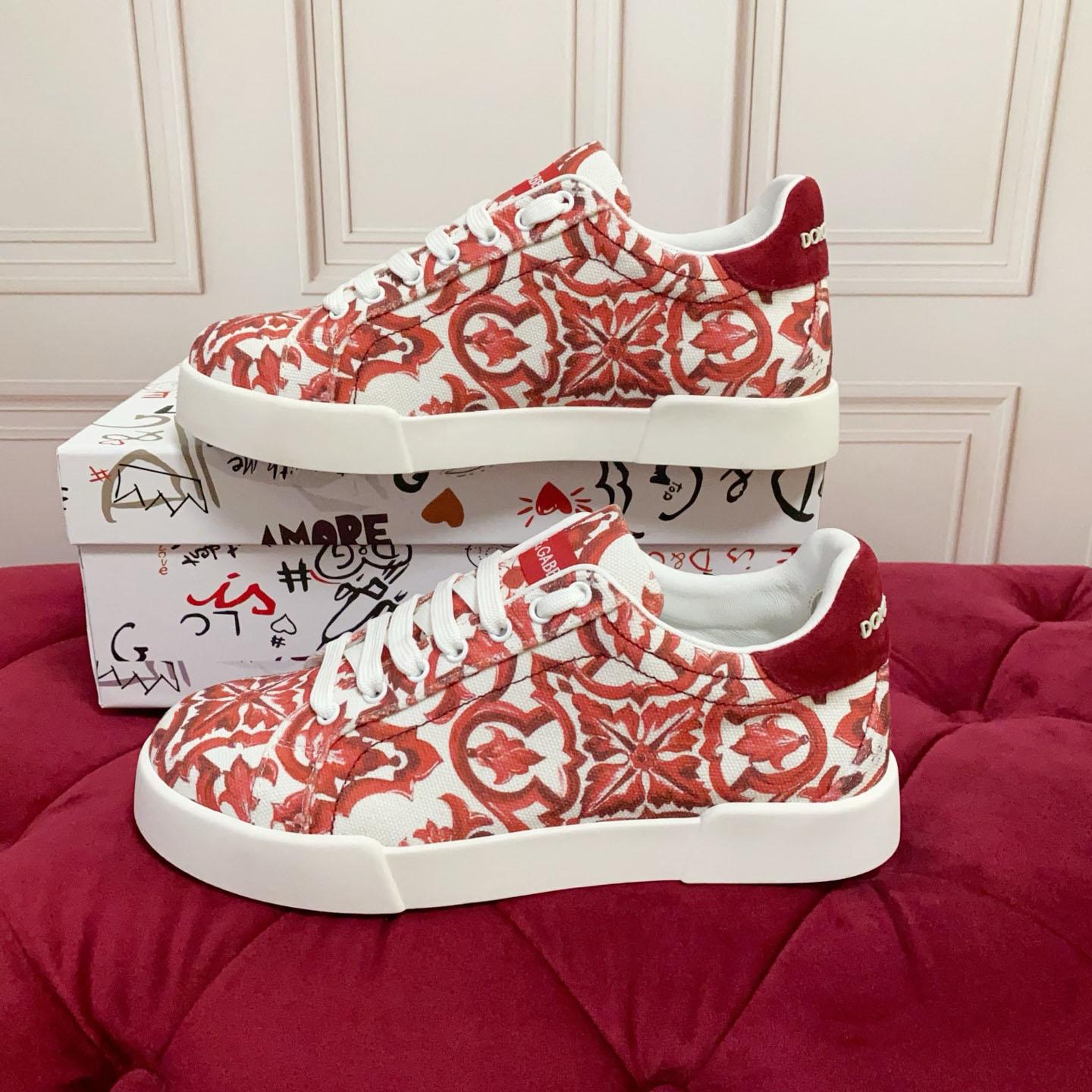 Dolce & Gabbana Majolica-Printed Portofino Sneakers - DesignerGu