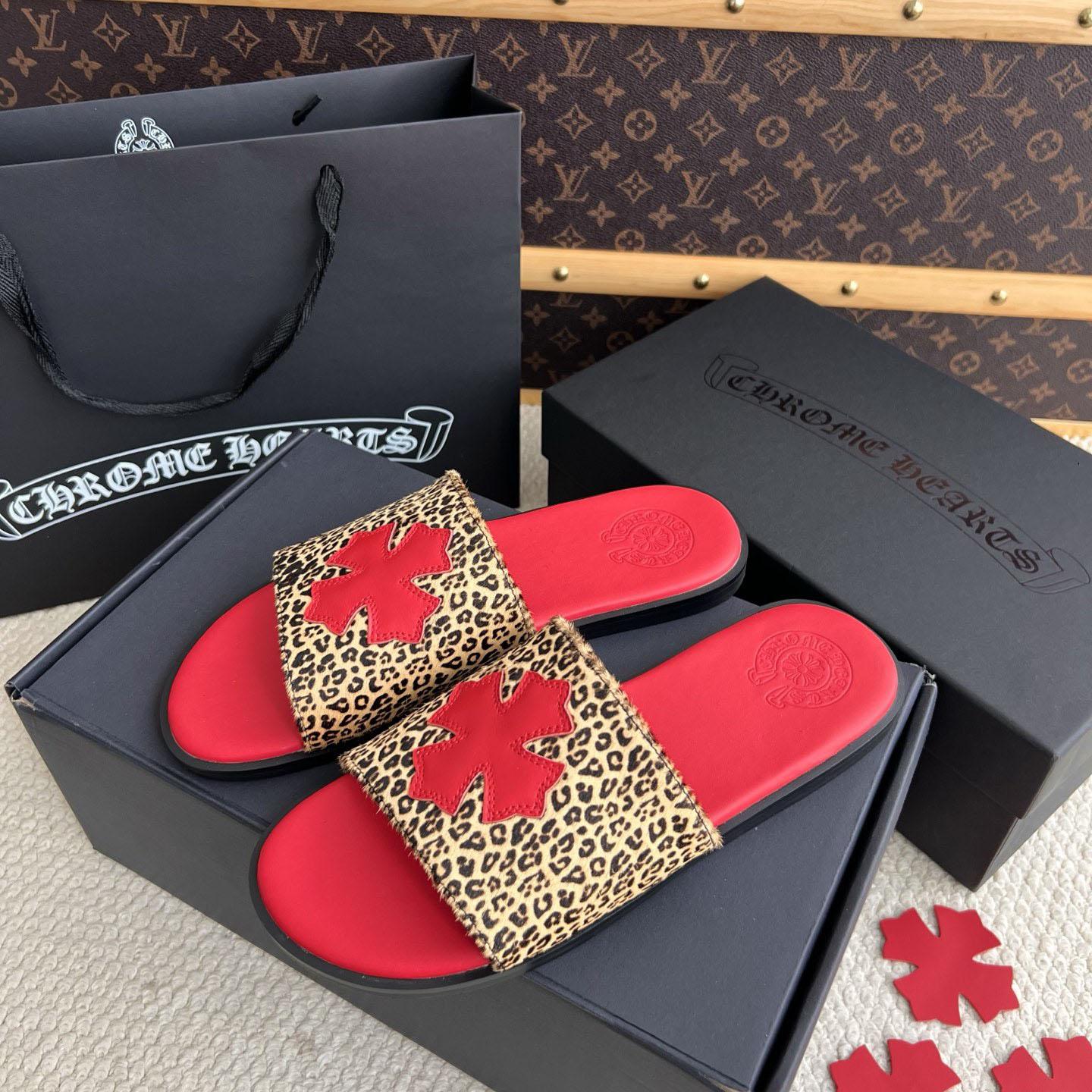 Chrome Hearts Plus Cross Patch Leopard Slides - DesignerGu