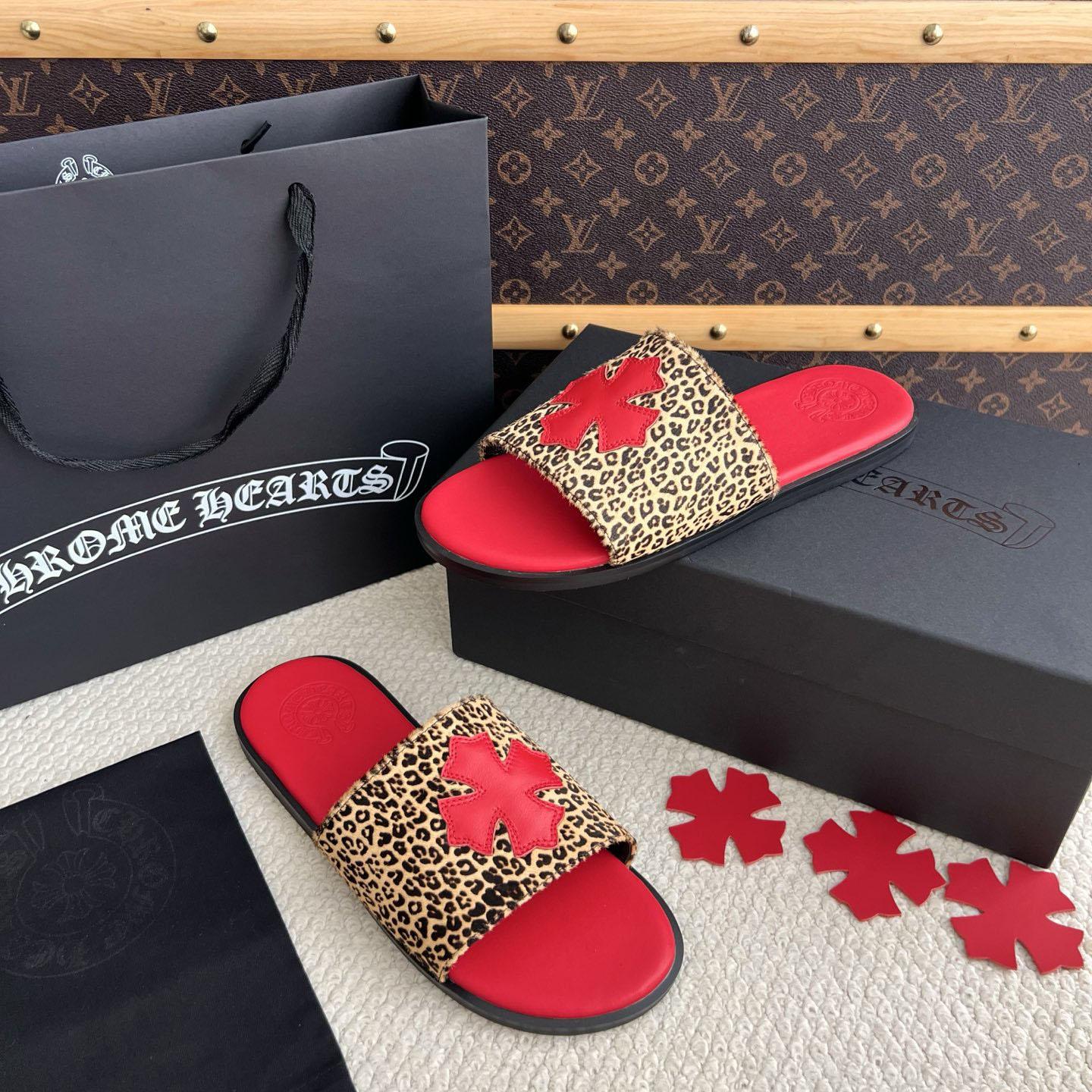 Chrome Hearts Plus Cross Patch Leopard Slides - DesignerGu