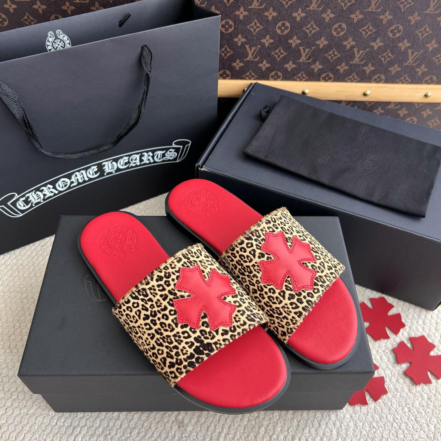 Chrome Hearts Plus Cross Patch Leopard Slides - DesignerGu