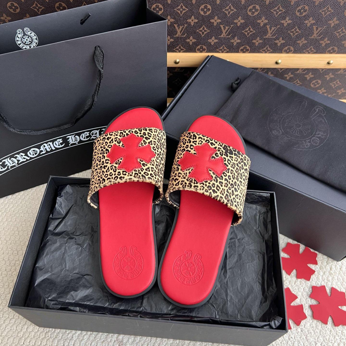 Chrome Hearts Plus Cross Patch Leopard Slides - DesignerGu
