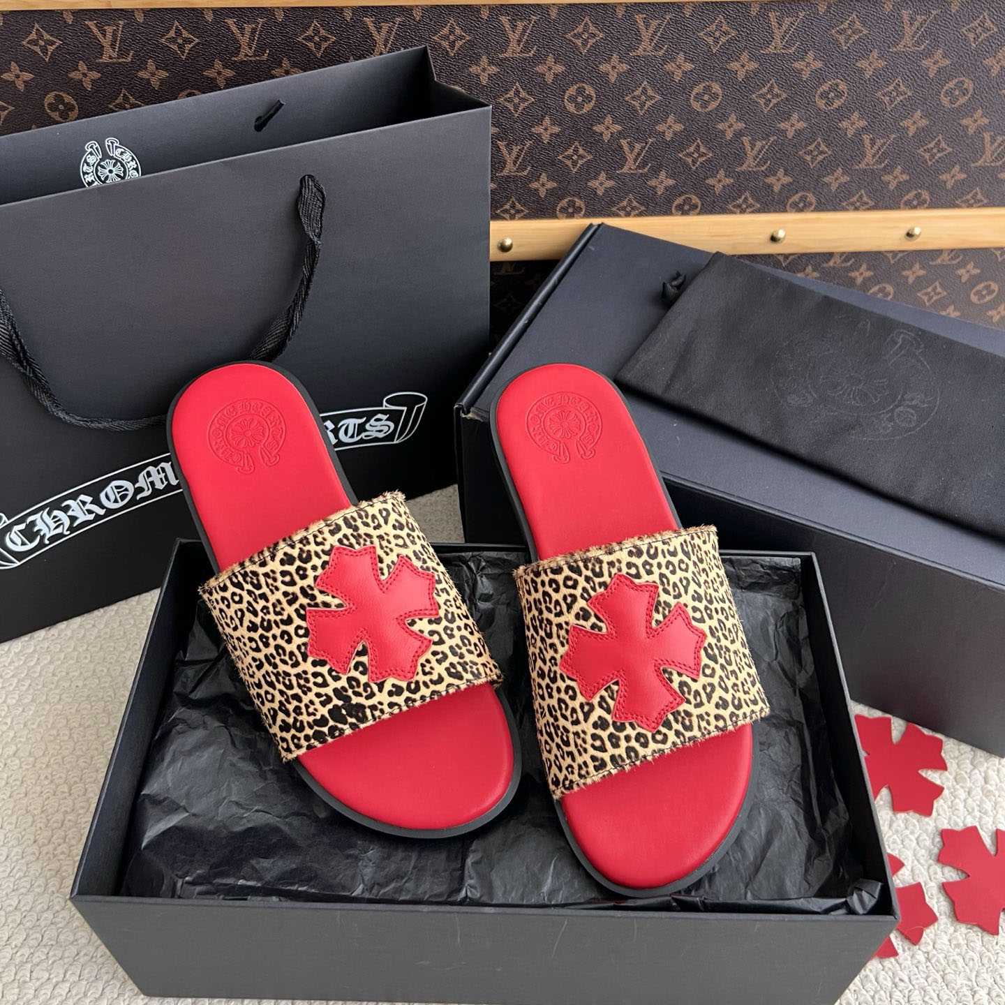 Chrome Hearts Plus Cross Patch Leopard Slides - DesignerGu