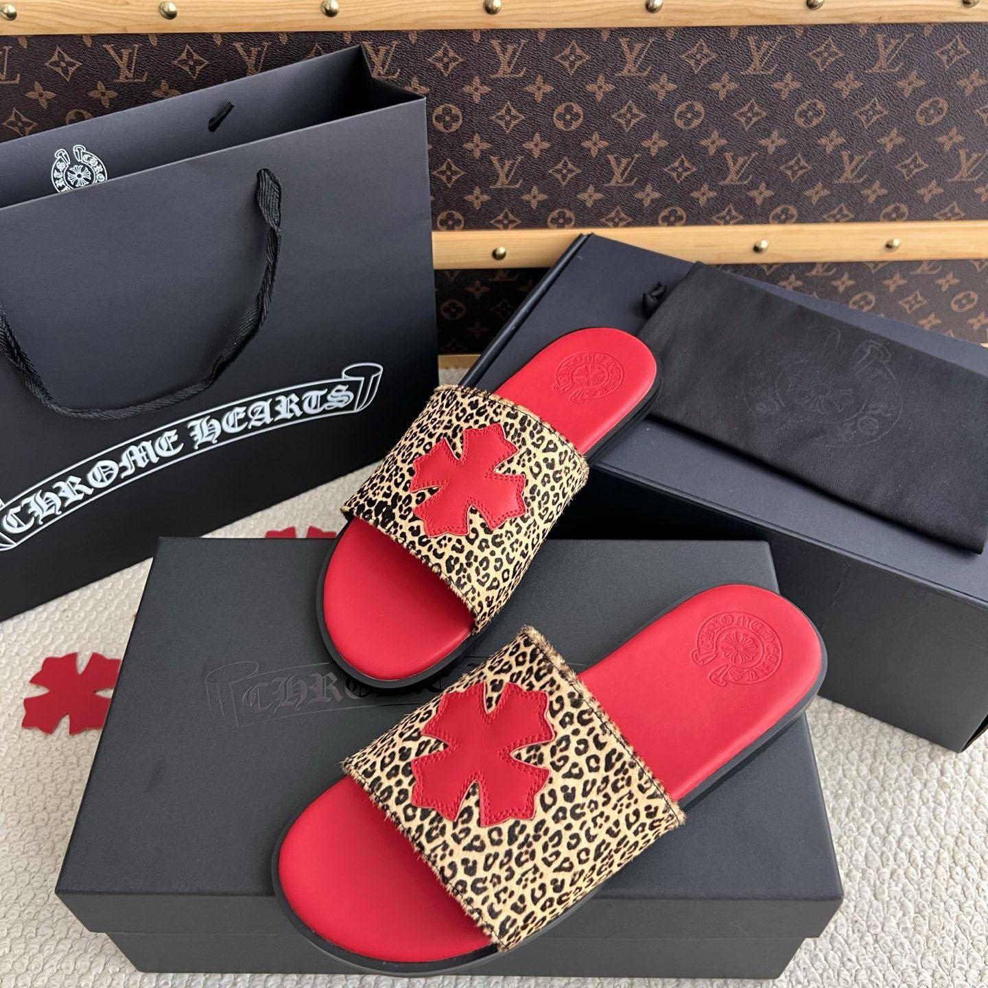 Chrome Hearts Plus Cross Patch Leopard Slides - DesignerGu
