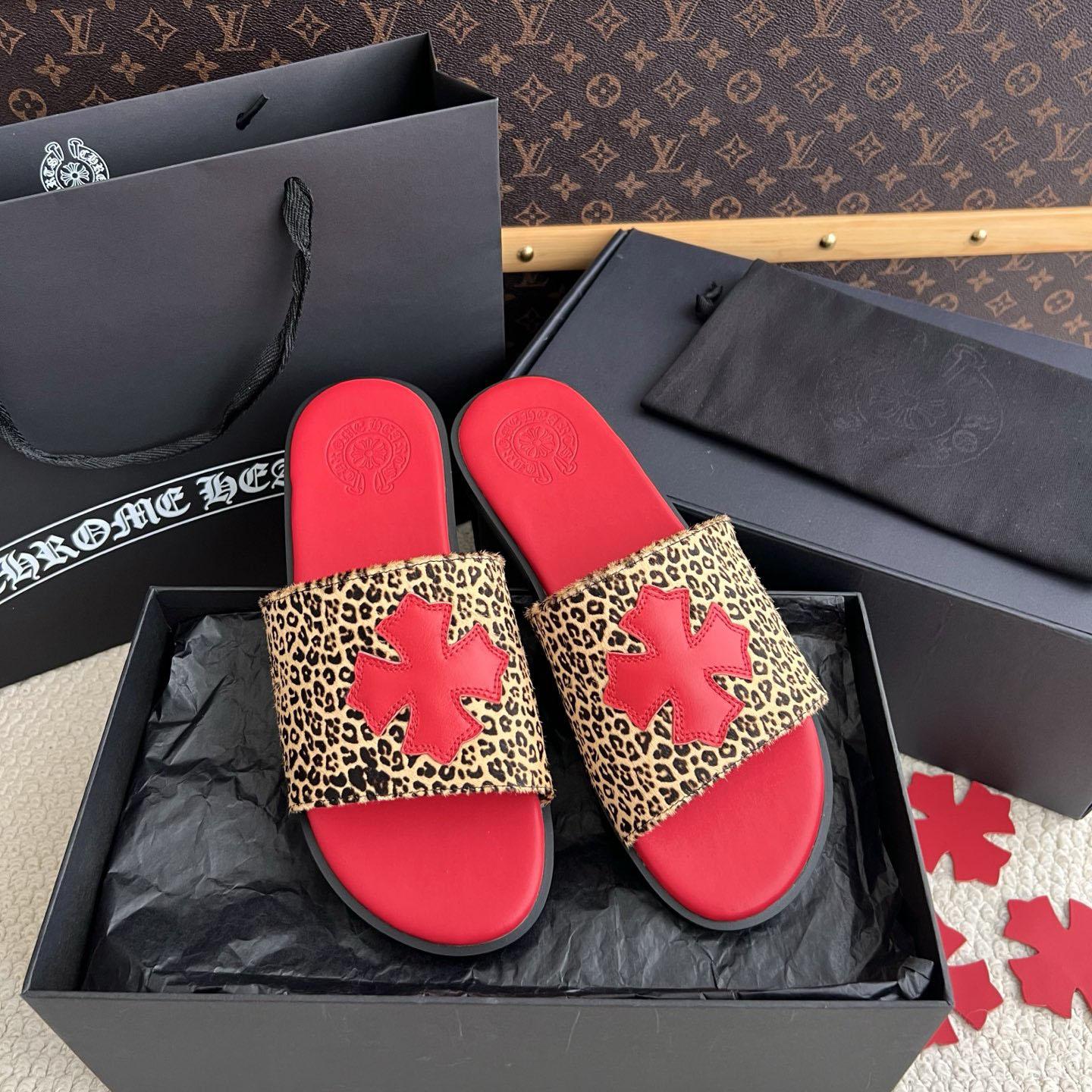 Chrome Hearts Plus Cross Patch Leopard Slides - DesignerGu