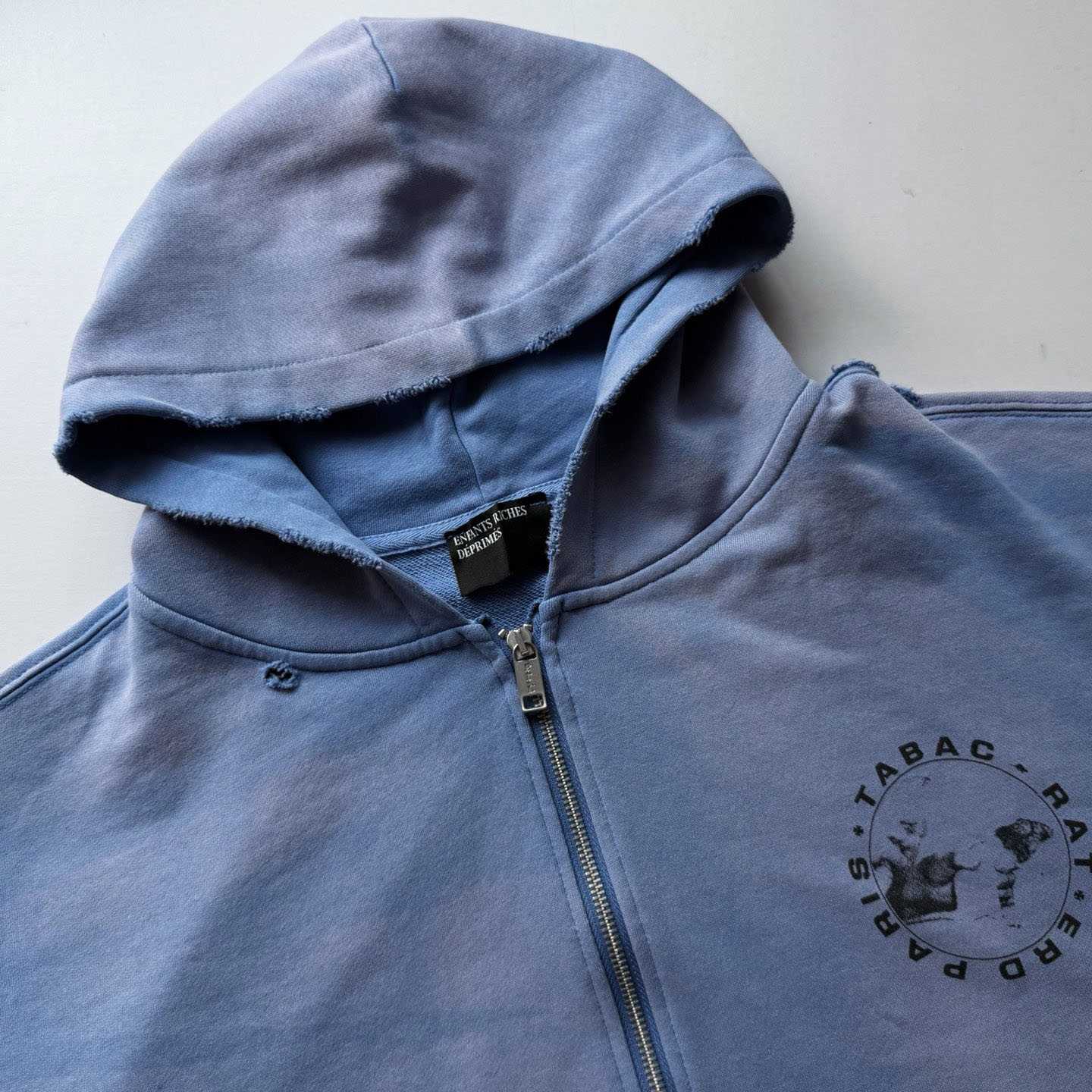 Enfants Riches Déprimés Printed Distressed Cotton-Jersey Zip-Up Hoodie  - DesignerGu