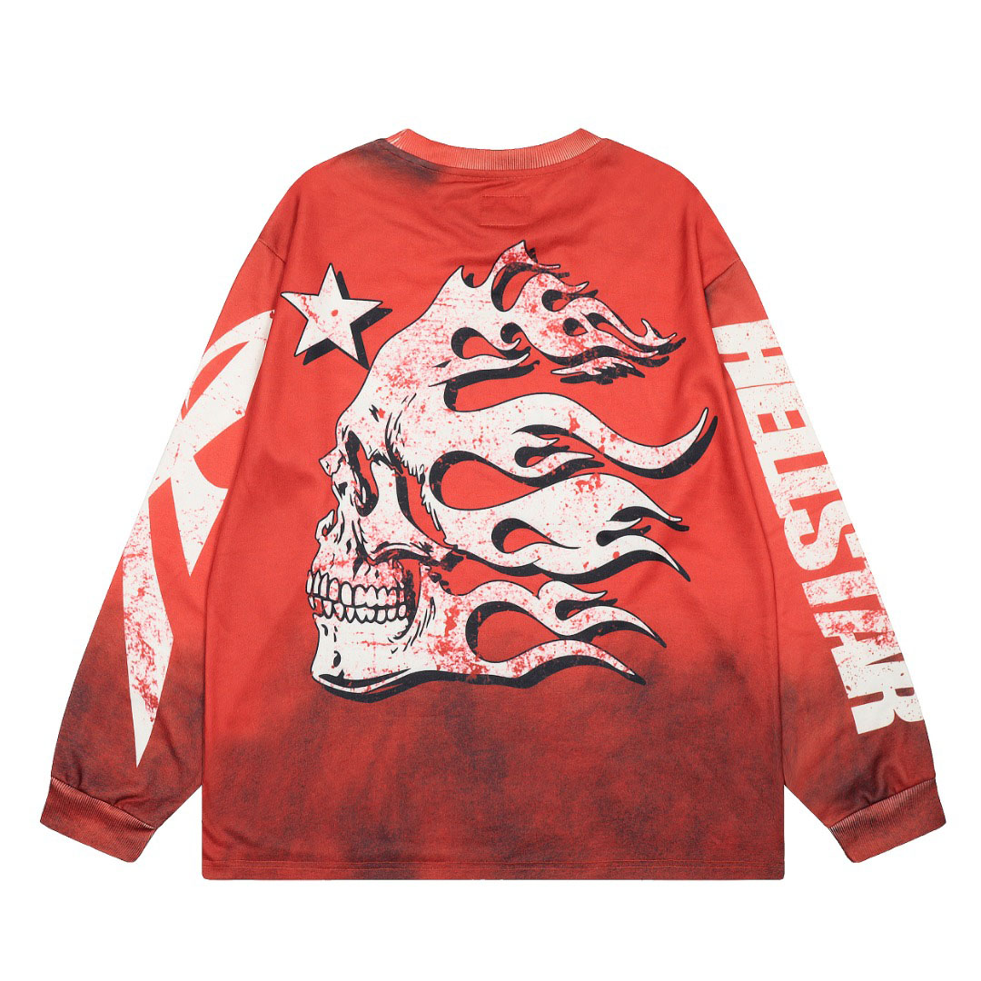 Hellstar Flame Skull Longsleeve Red - DesignerGu
