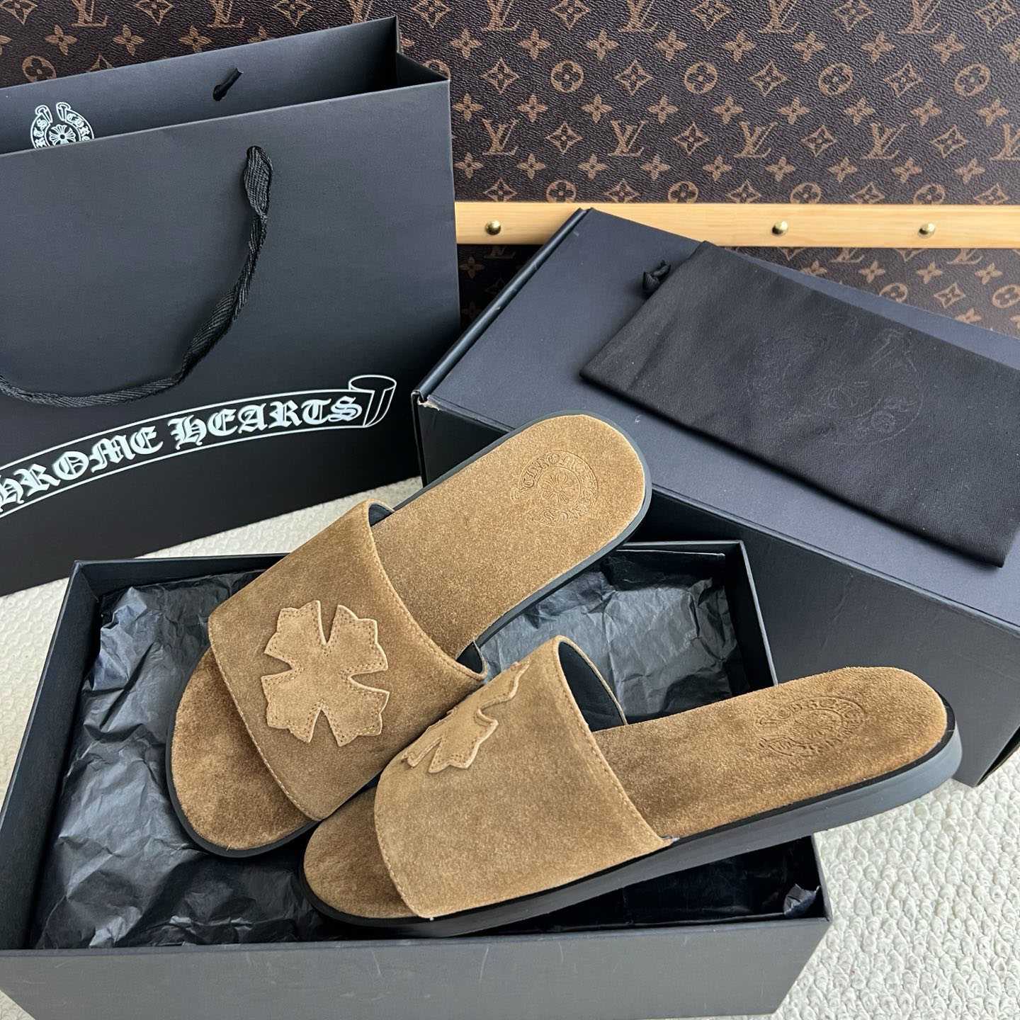 Chrome Hearts Cross Patch Leather Sandals - DesignerGu