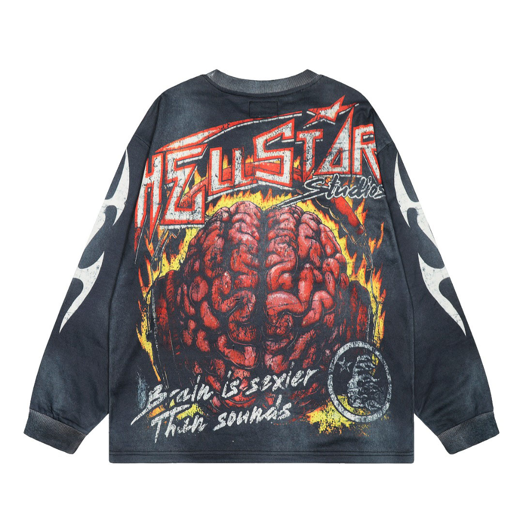 Hellstar Brain Graphic Longsleeve Grey - DesignerGu