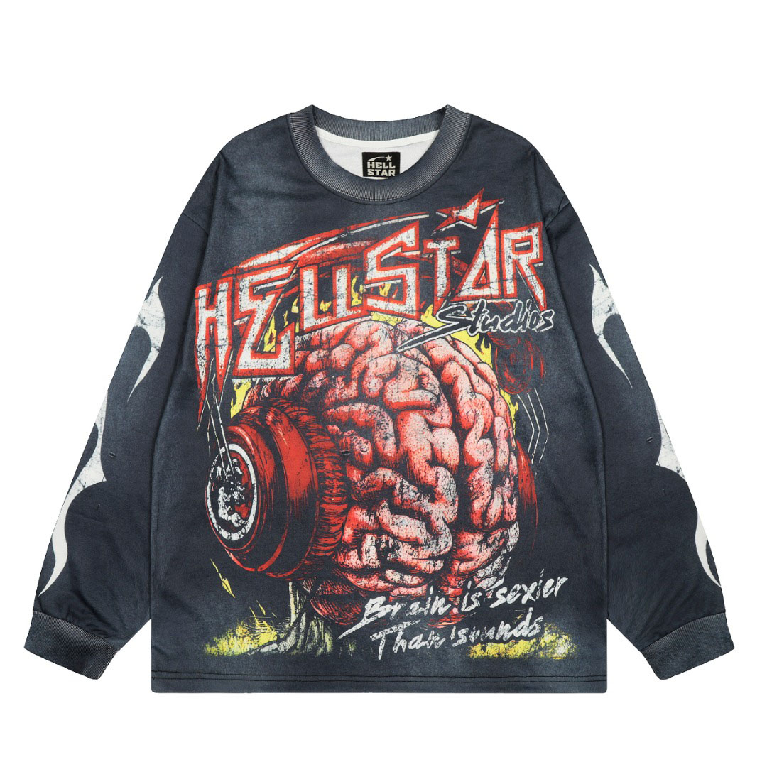 Hellstar Brain Graphic Longsleeve Grey - DesignerGu