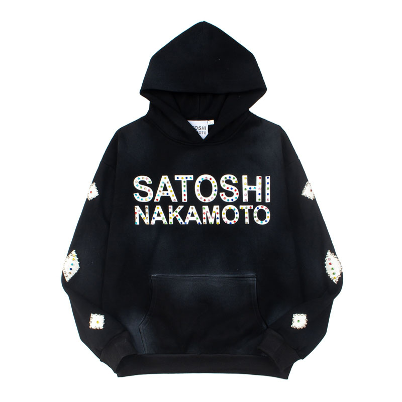 Satoshi Nakamoto Leather Studded Logo Hoodie - DesignerGu