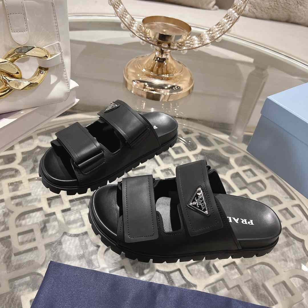 Prada Leather Strap Slides - DesignerGu