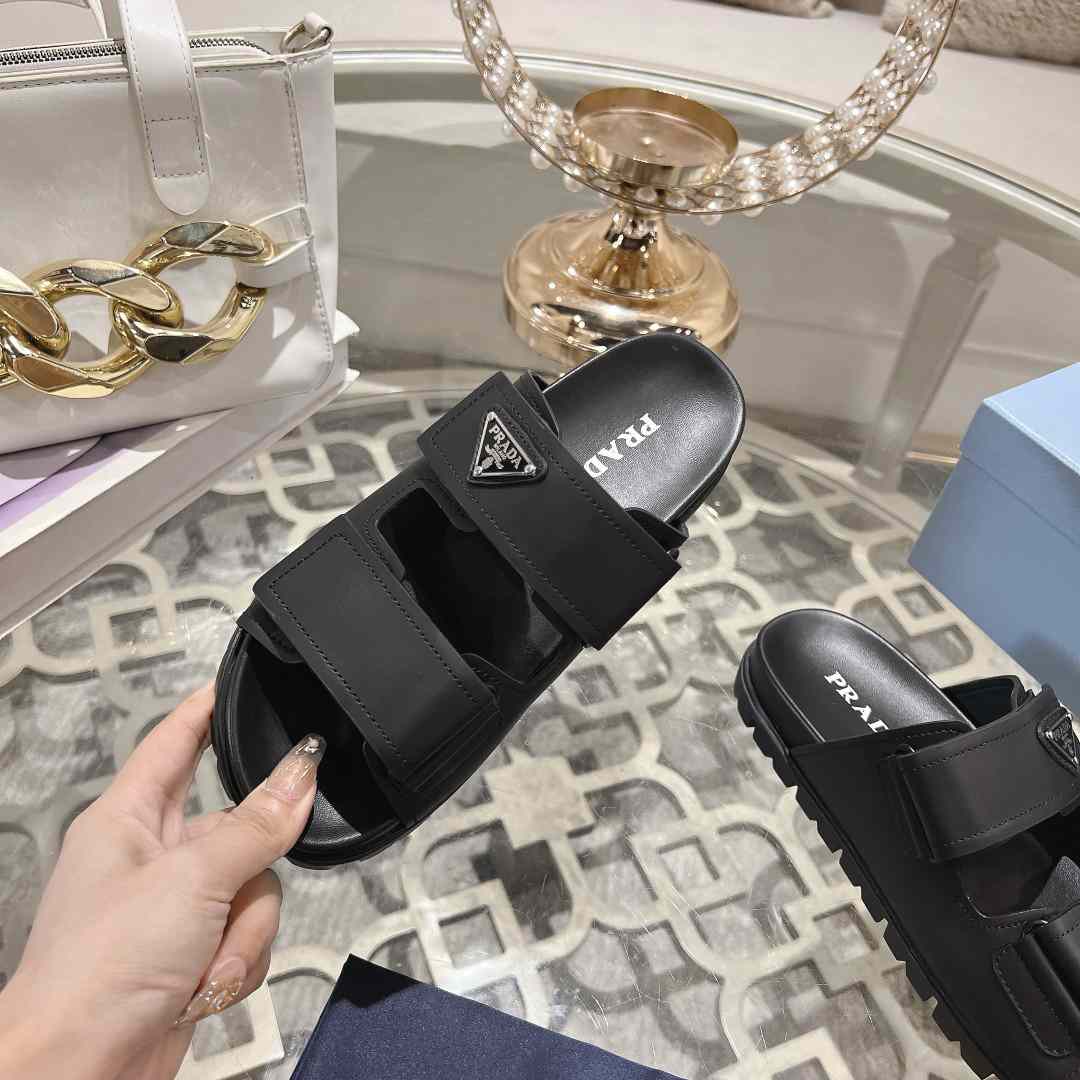 Prada Leather Strap Slides - DesignerGu