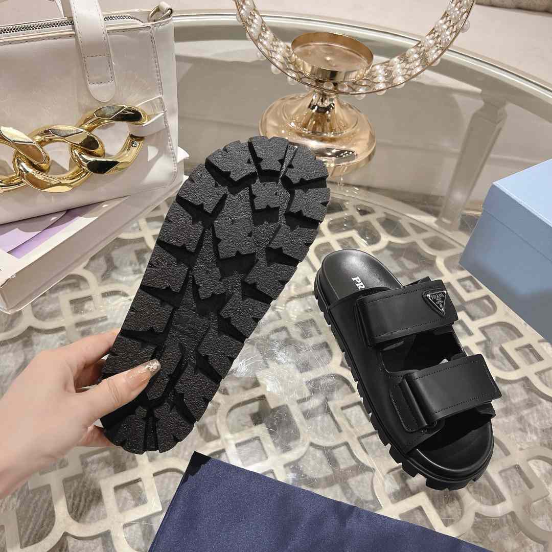 Prada Leather Strap Slides - DesignerGu