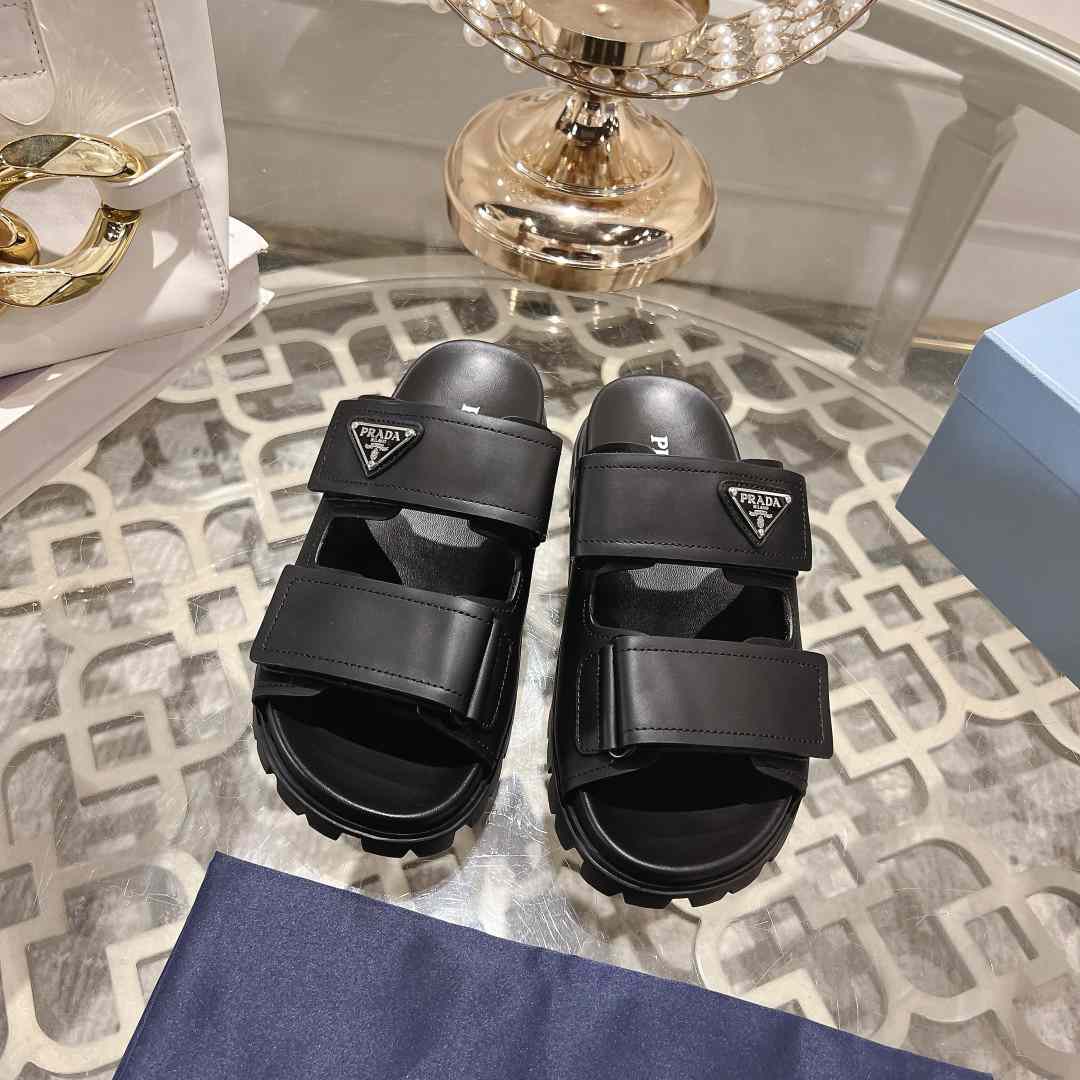 Prada Leather Strap Slides - DesignerGu