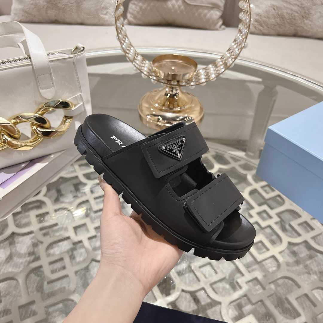Prada Leather Strap Slides - DesignerGu