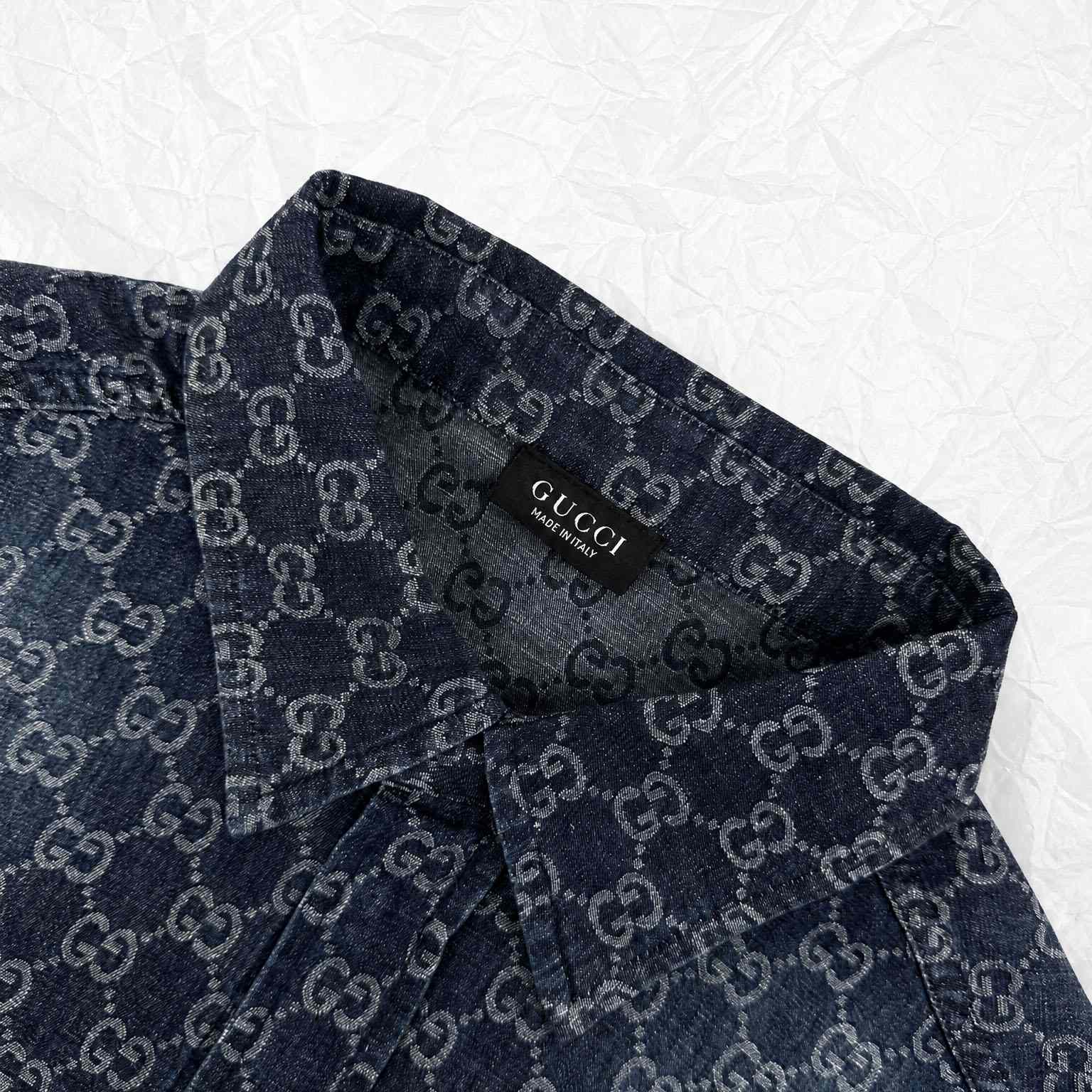Gucci  GG Cotton Denim Jacquard Shirt - DesignerGu