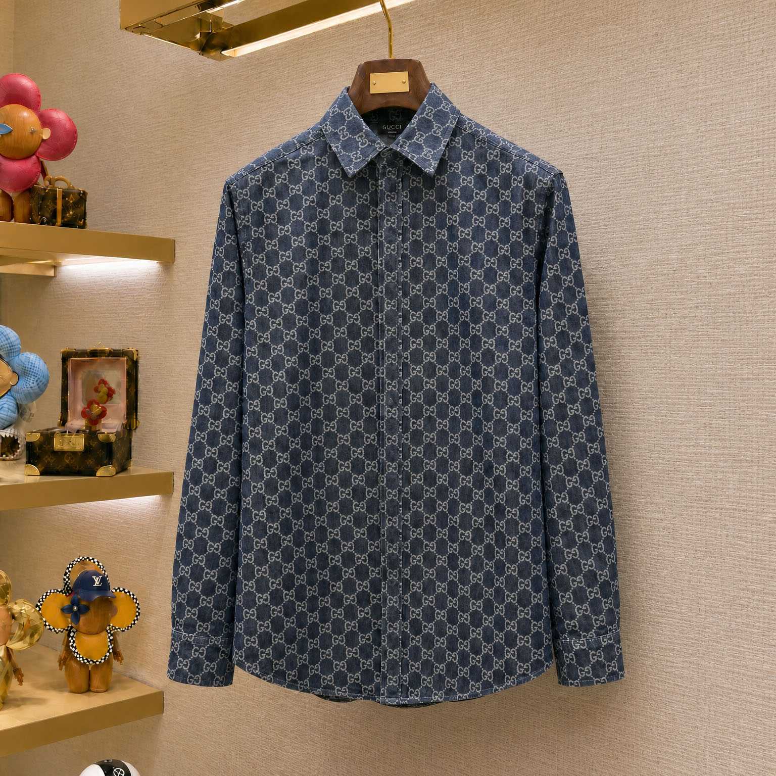 Gucci  GG Cotton Denim Jacquard Shirt - DesignerGu