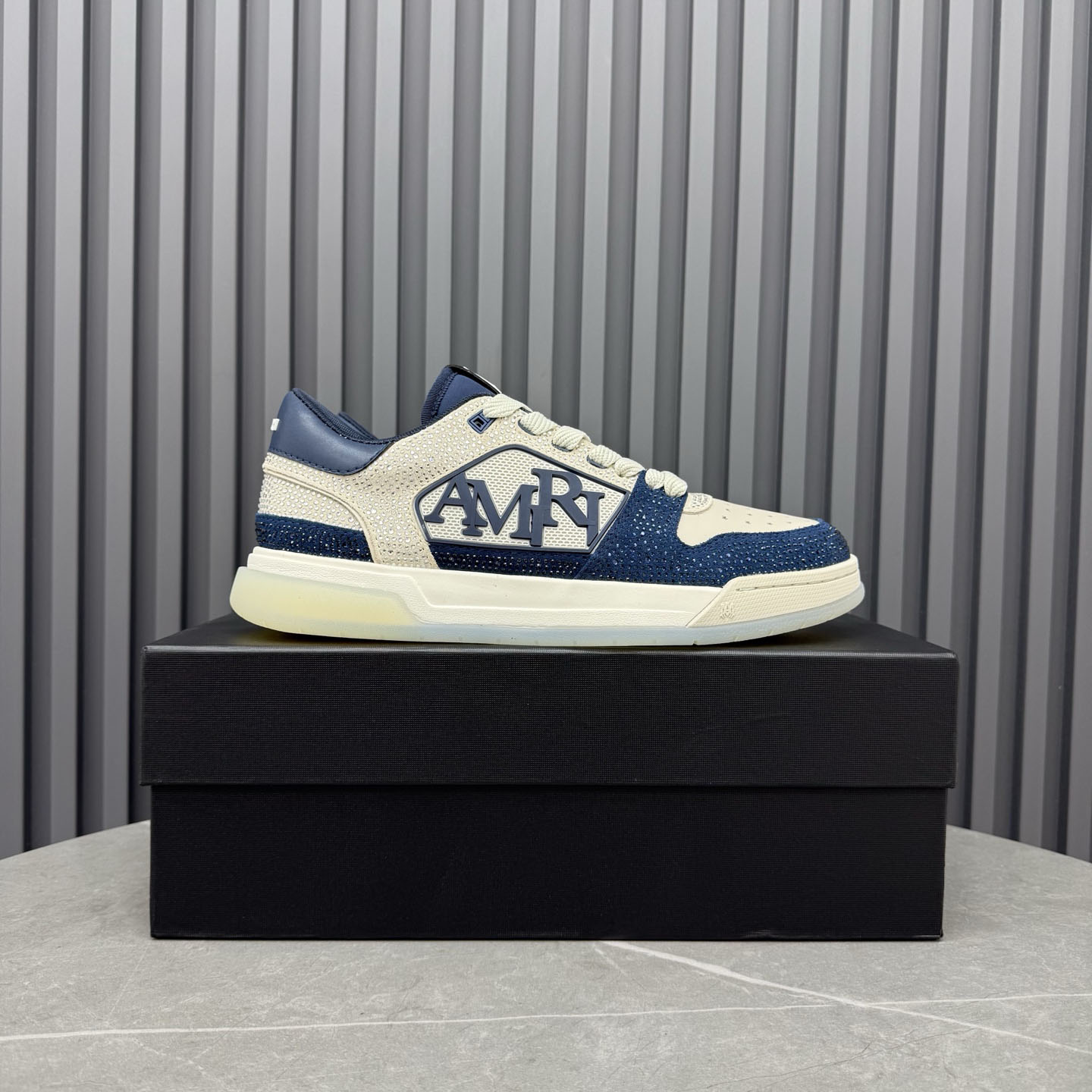 Amiri Beige & Navy Crystal Classic Low Sneakers - DesignerGu