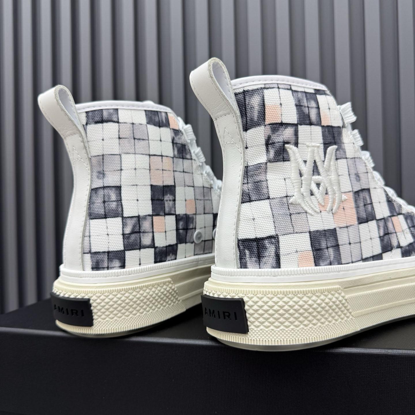 Amiri Gray & White Checkered Court Hi Sneakers - DesignerGu