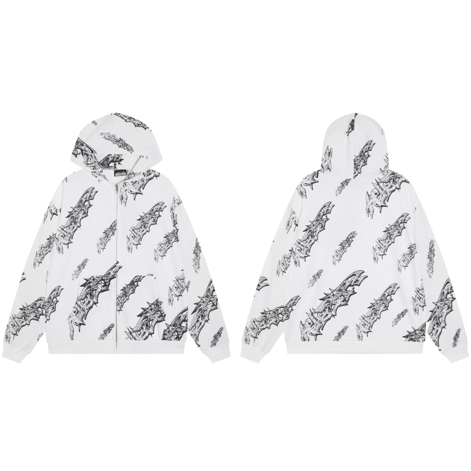 Hellstar Roll Print Graffiti Zip Up Hoodie 'White' - DesignerGu