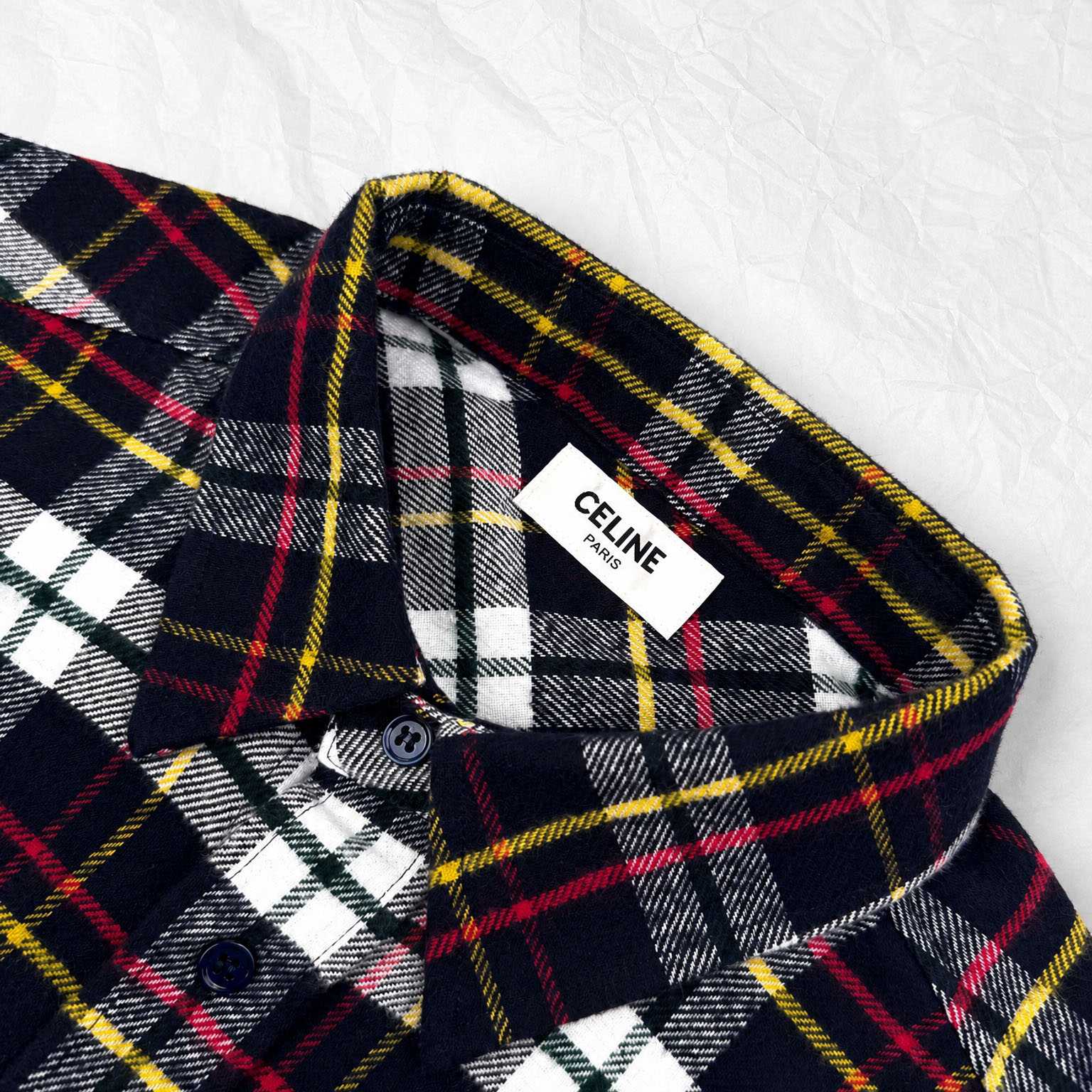 CELINE Relaxed Shirt In Brushed Checked Wool 'Bleu/Blanc/Rouge' - DesignerGu