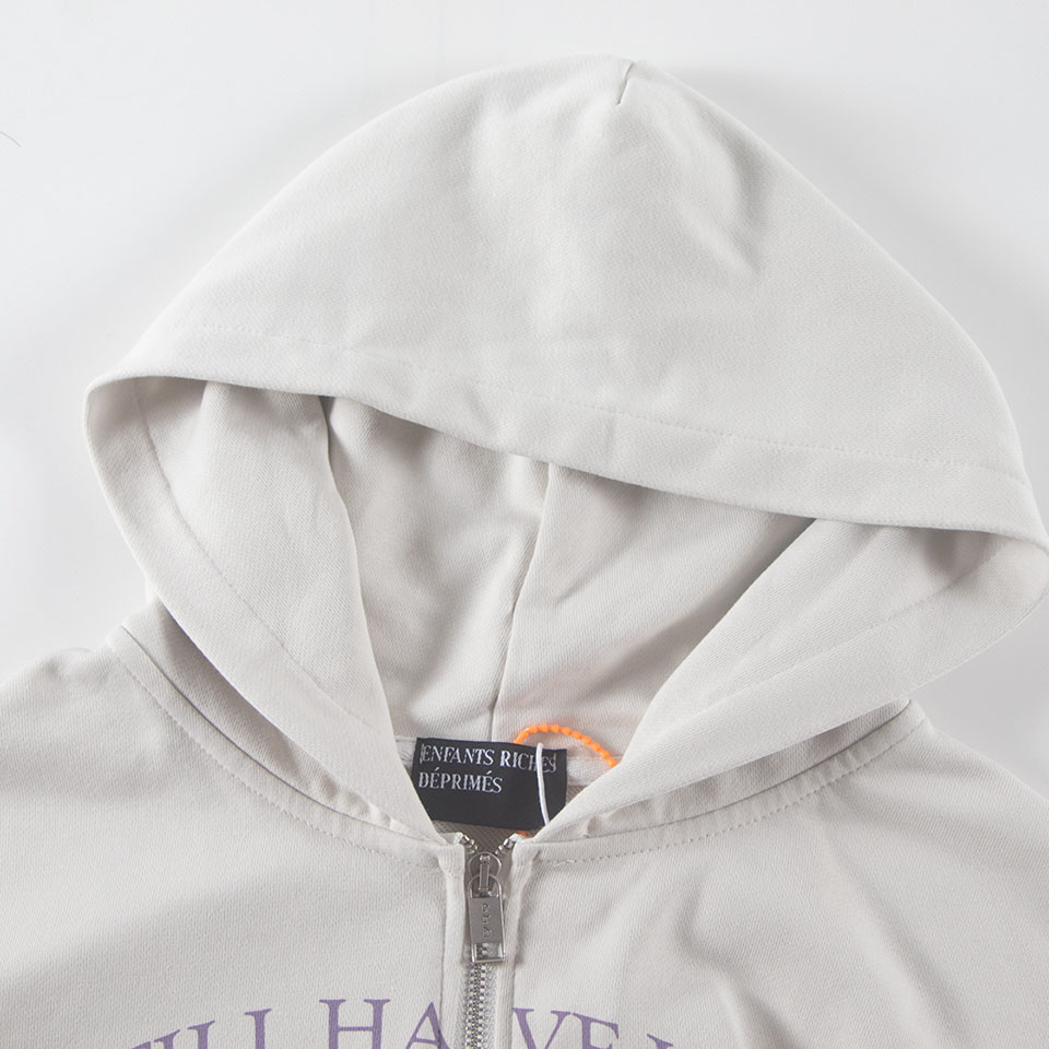 Enfants Riches Déprimés I Still Have Hope Printed Cotton-Jersey Zip-Up Hoodie - Neutrals - DesignerGu