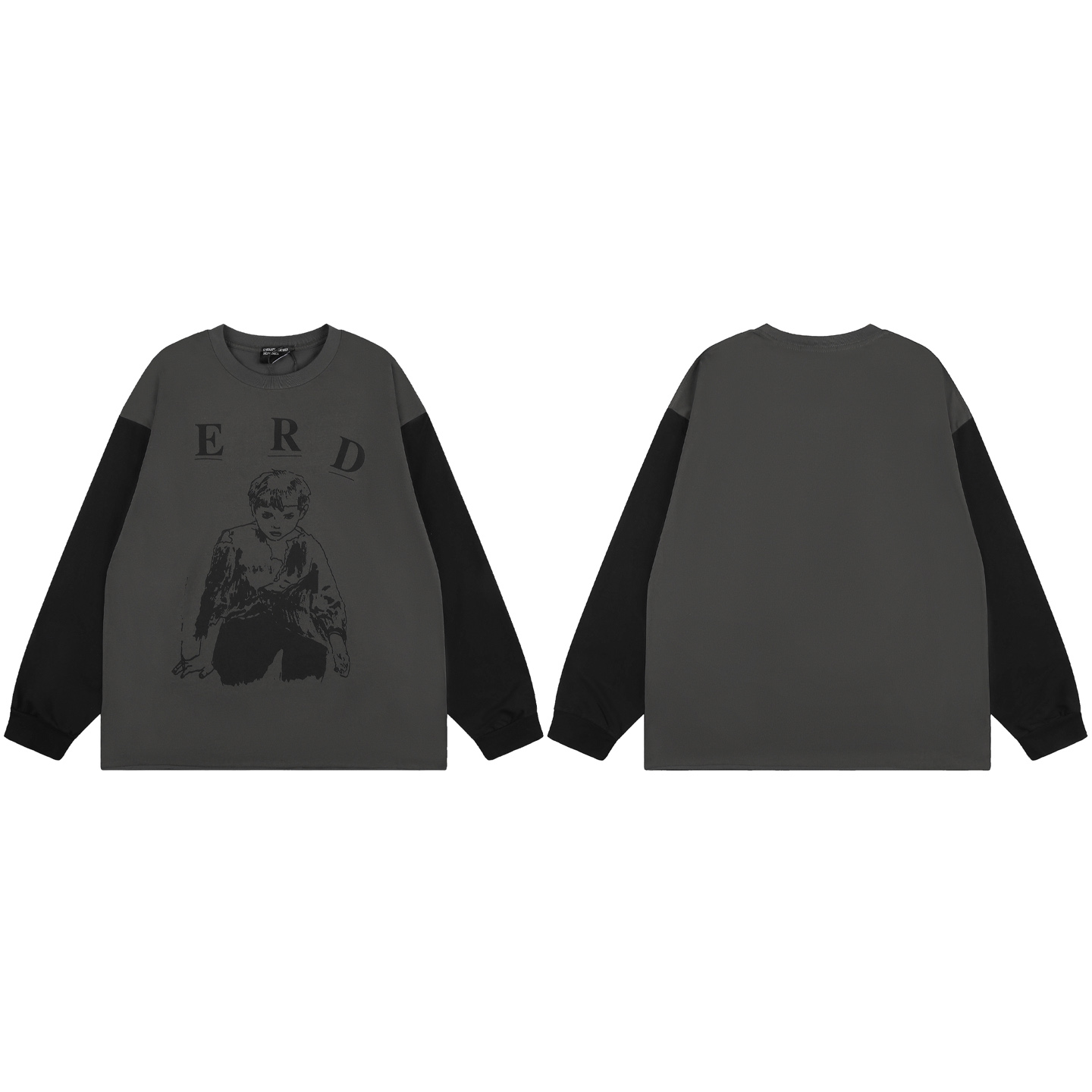 Enfants Riches Déprimés Grey And Black Printed Long Sleeve T-Shirt - DesignerGu