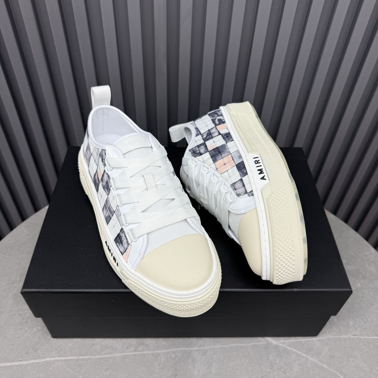 Amiri White & Gray Checkered Court Low Sneakers - DesignerGu