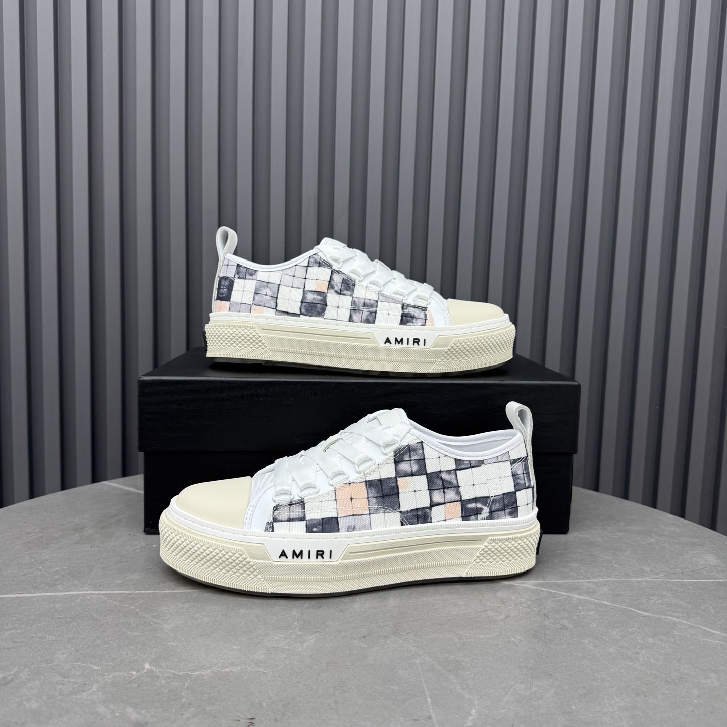 Amiri White & Gray Checkered Court Low Sneakers - DesignerGu
