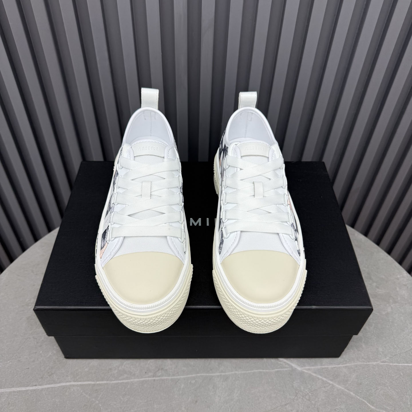 Amiri White & Gray Checkered Court Low Sneakers - DesignerGu