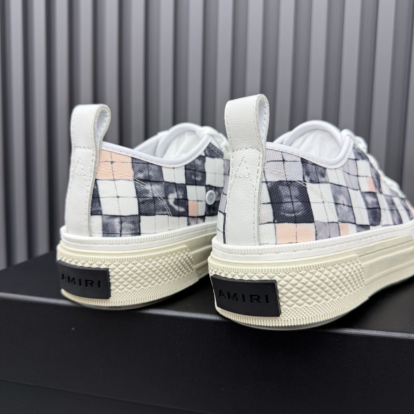 Amiri White & Gray Checkered Court Low Sneakers - DesignerGu