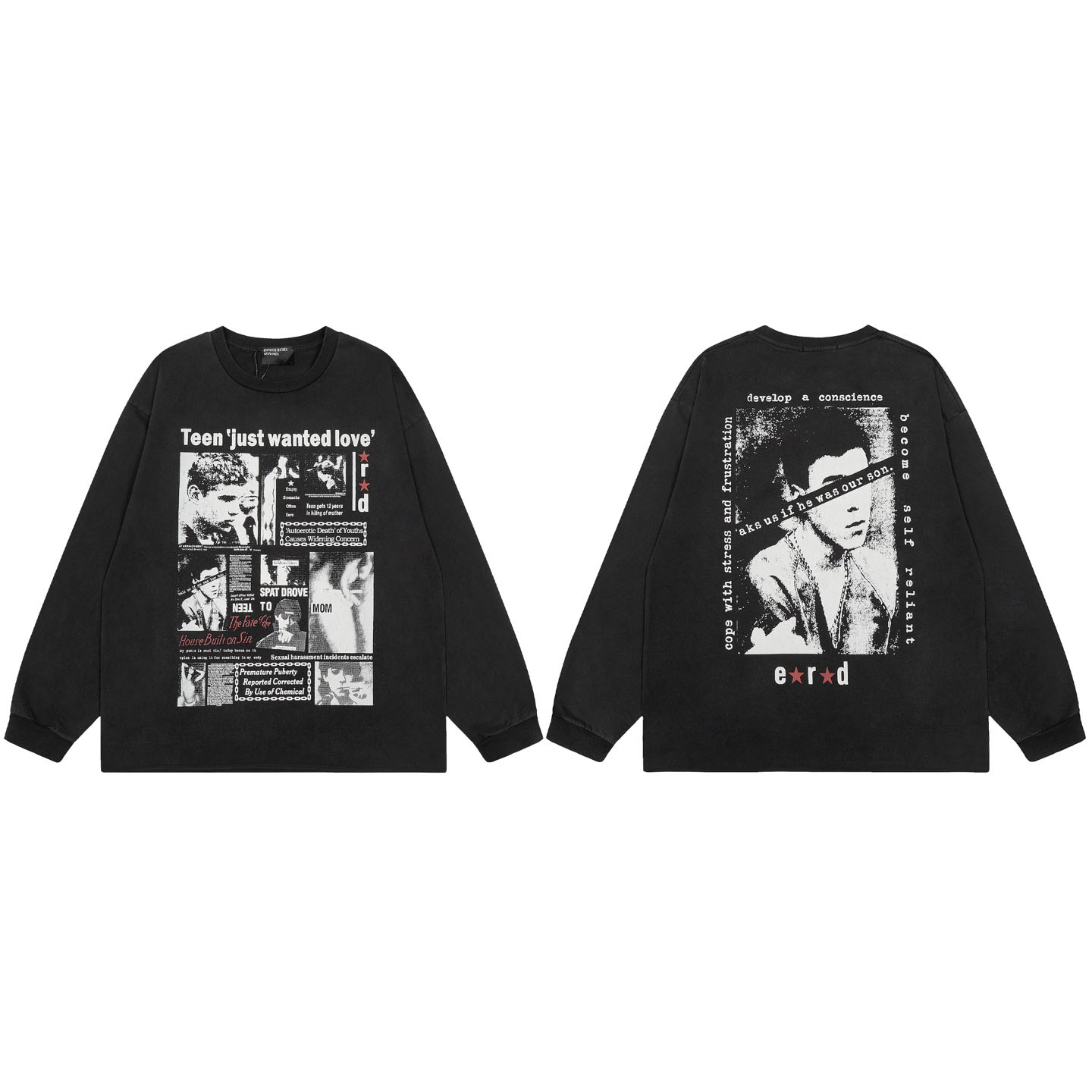 Enfants Riches Déprimés Teen Just Wanted Love Long-Sleeve T-Shirt 'Faded Black/Multicolor' - DesignerGu