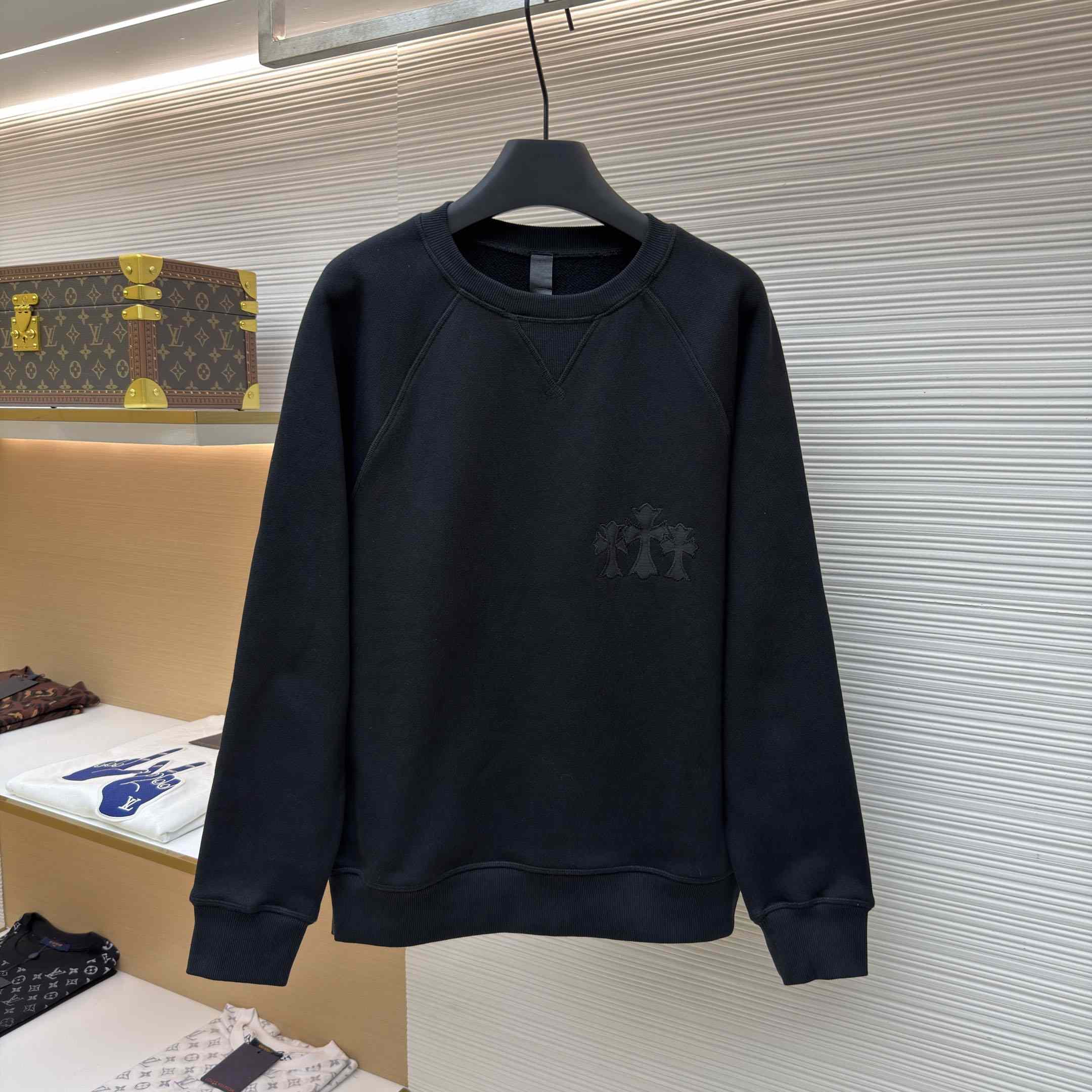 Chrome Hearts  CH Cross Leather Patch Black Sweatshirt - DesignerGu