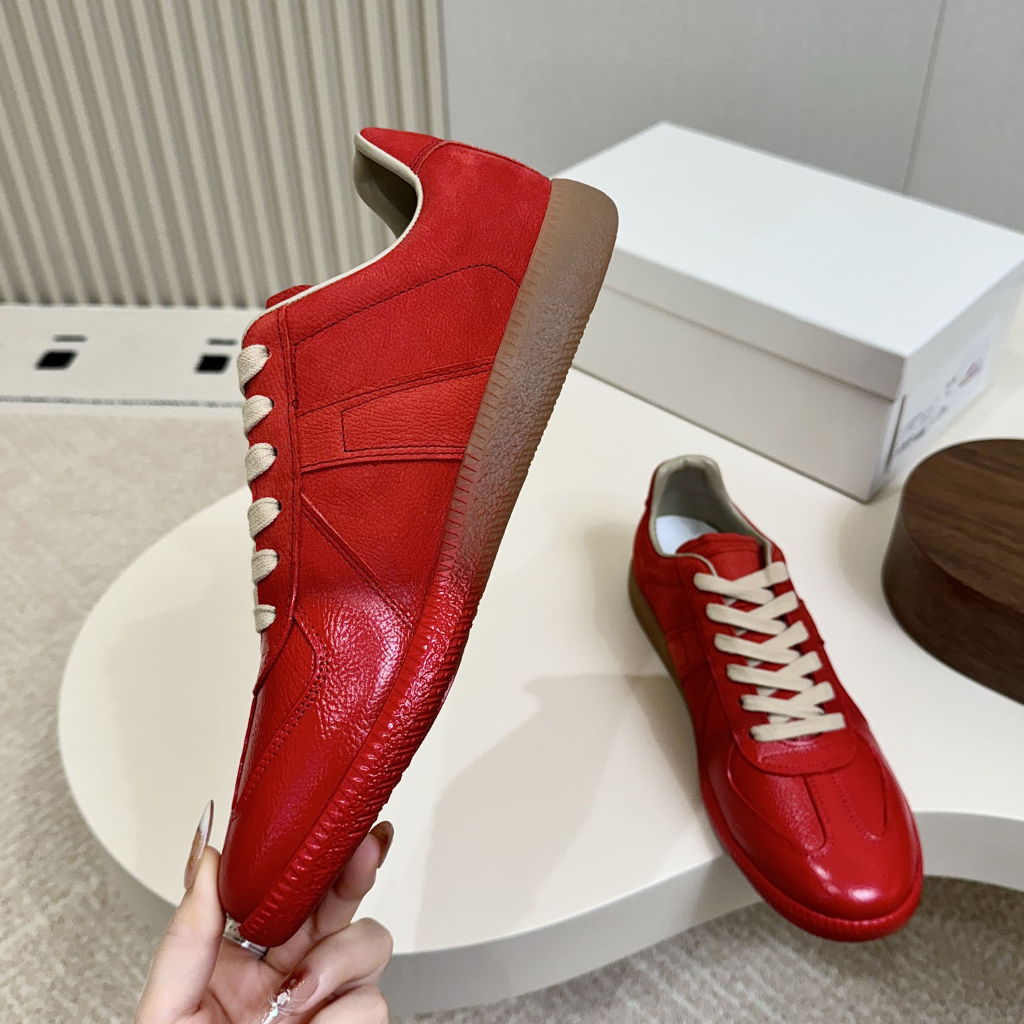Maison Margiela Replica Sprayed Leather Low-Top Sneakers - DesignerGu