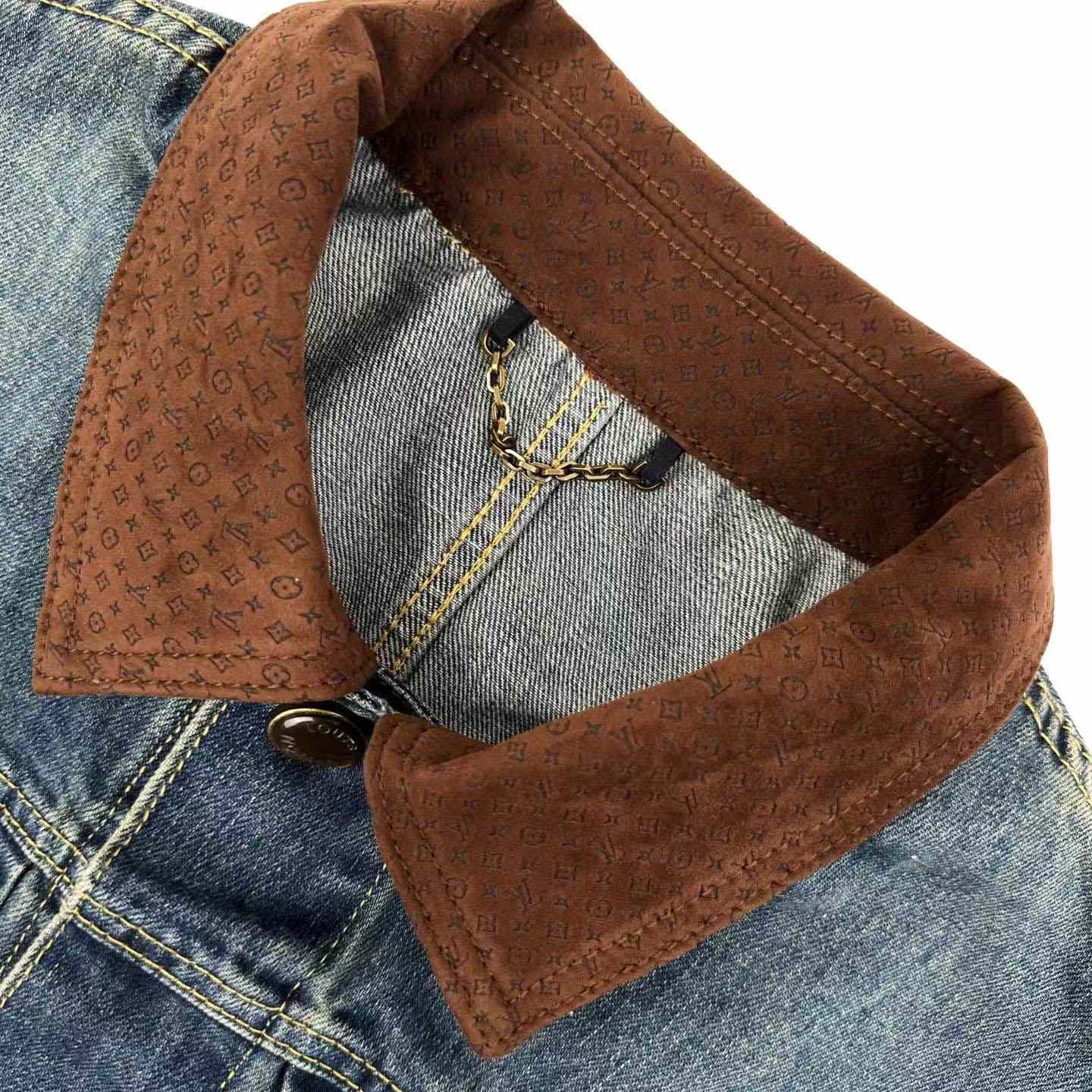 Louis Vuitton Denim Jacket With Leather Signature Details 1AJUYY - DesignerGu