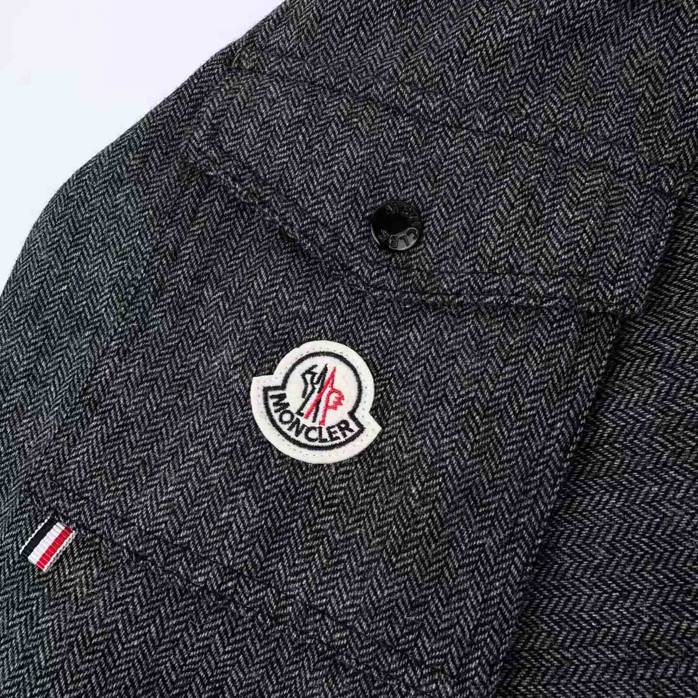 Moncler Herringbone Wool Blend Zip-Up Shirt Jacket - DesignerGu