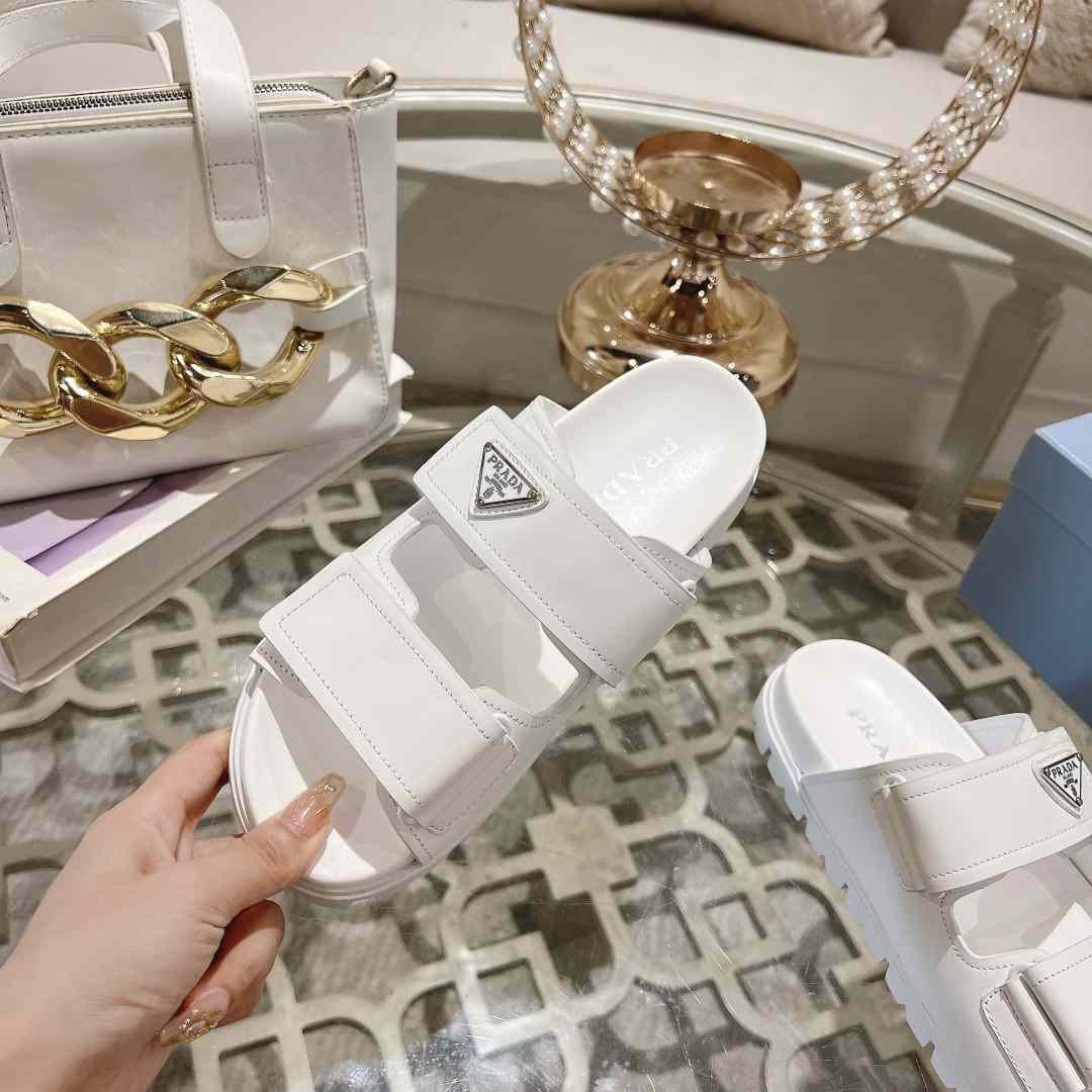 Prada Leather Strap Slides - DesignerGu