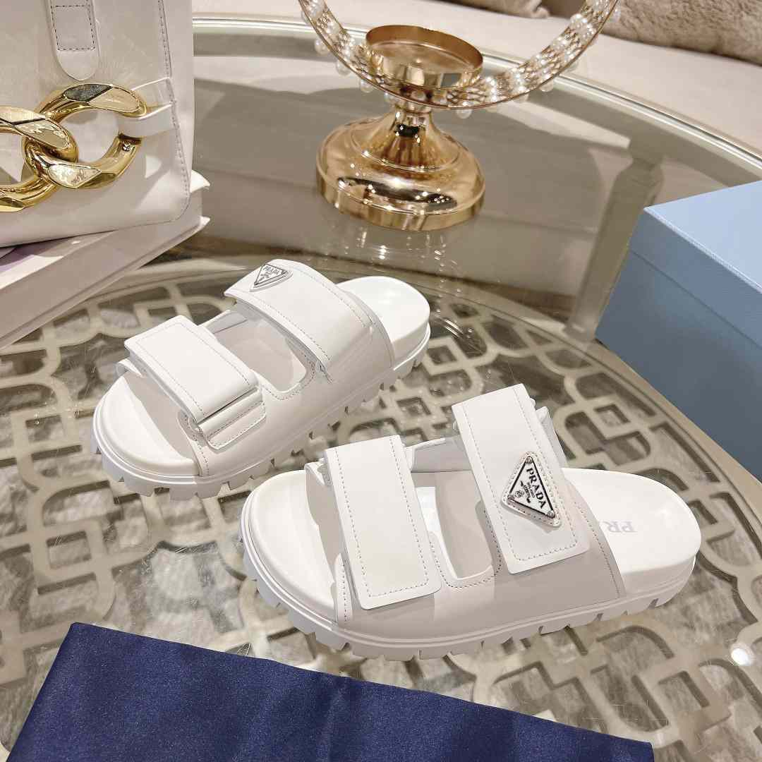 Prada Leather Strap Slides - DesignerGu