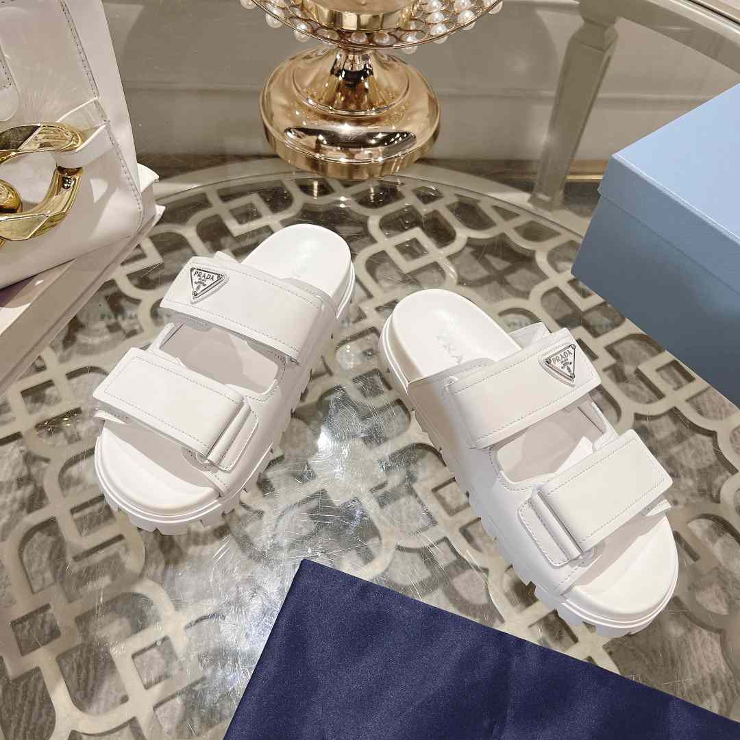 Prada Leather Strap Slides - DesignerGu