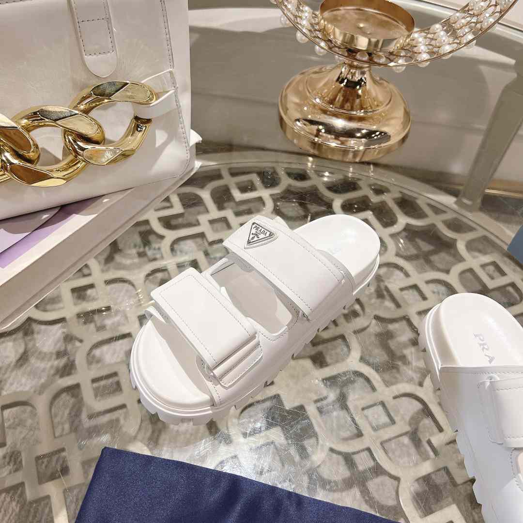 Prada Leather Strap Slides - DesignerGu
