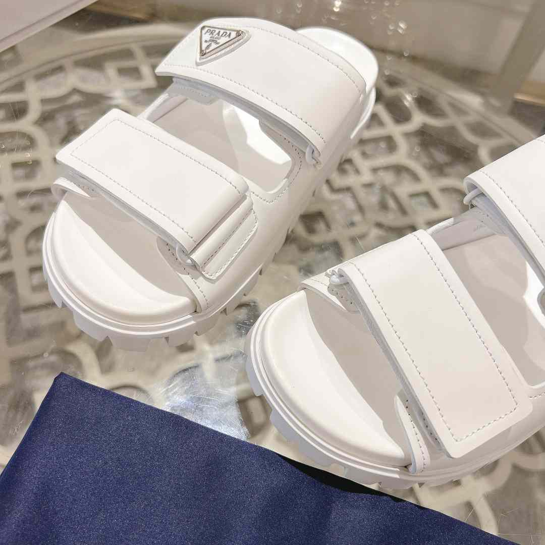 Prada Leather Strap Slides - DesignerGu