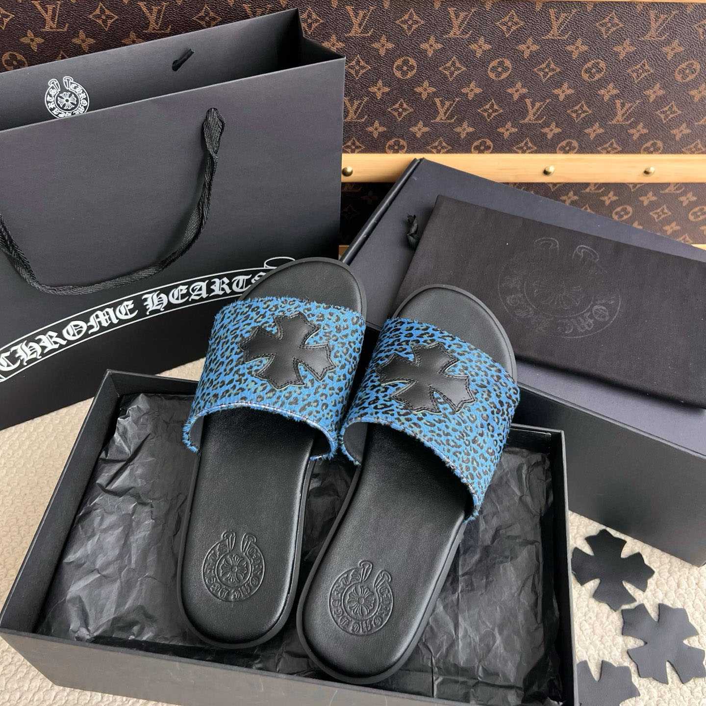 Chrome Hearts Plus Cross Patch Leopard Slides - DesignerGu