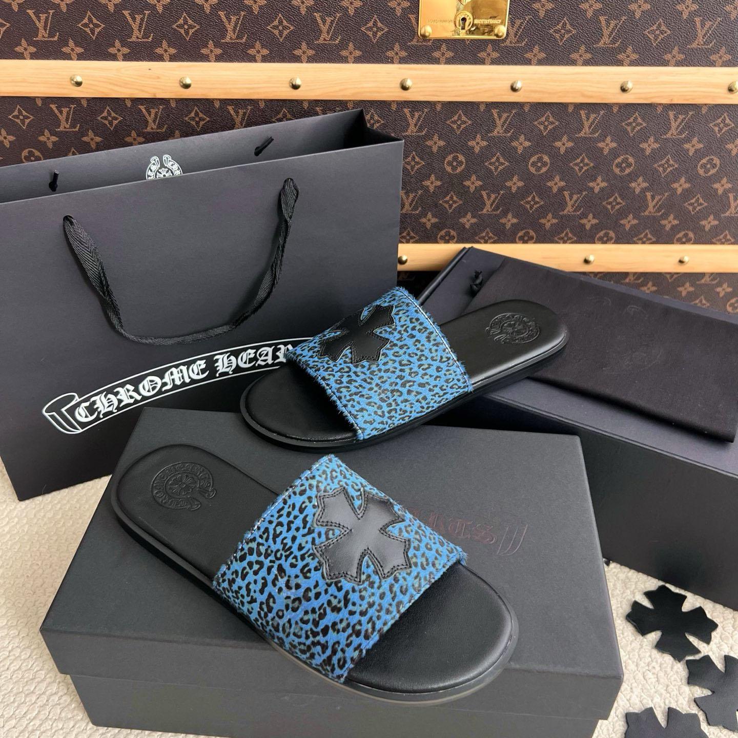Chrome Hearts Plus Cross Patch Leopard Slides - DesignerGu