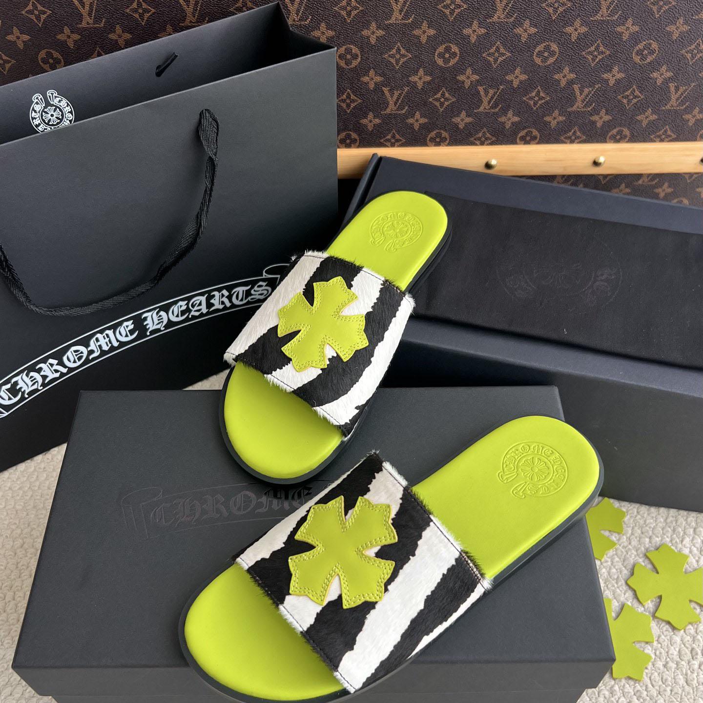 Chrome Hearts Cross Patch Zebra Slides - DesignerGu