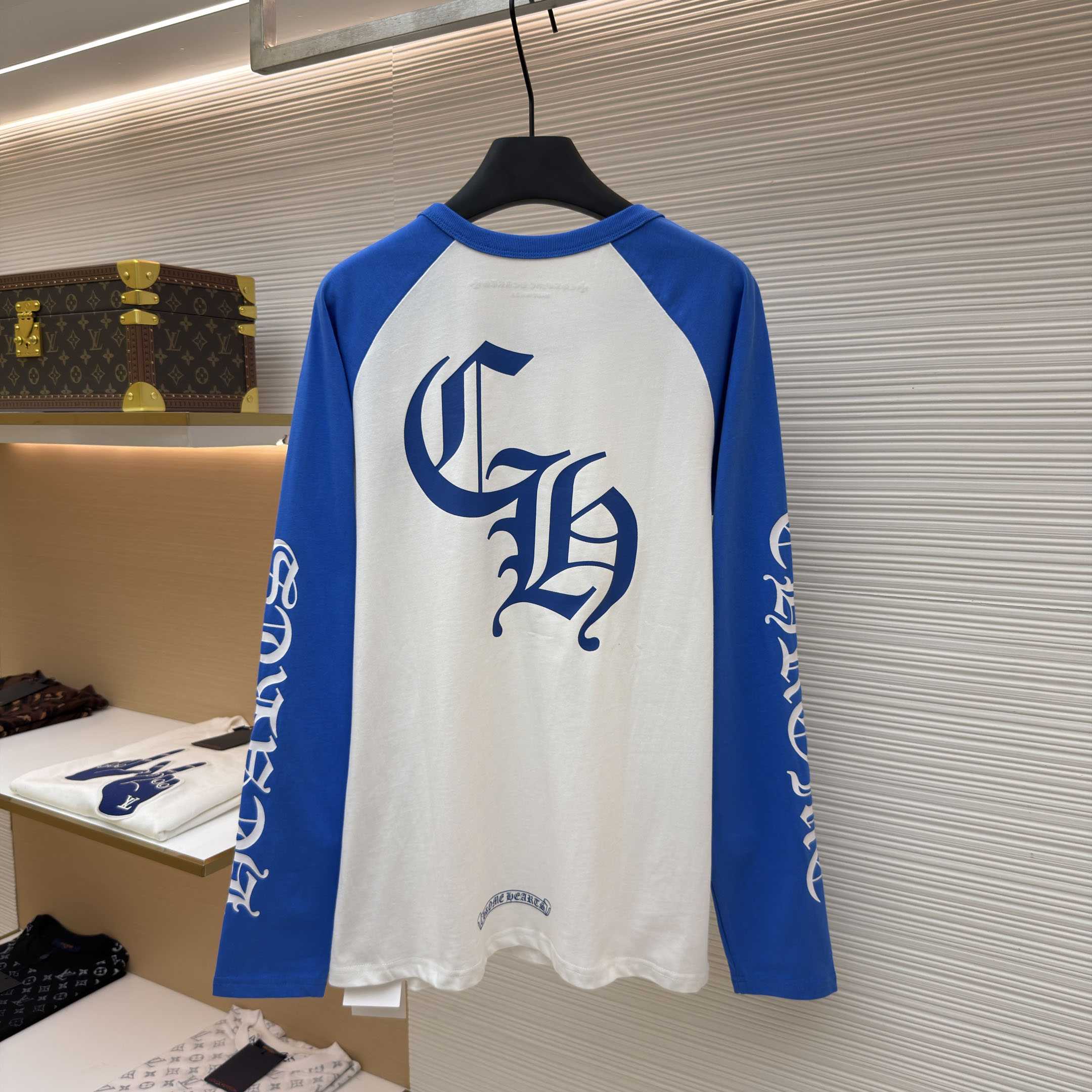 Chrome Hearts Long-Sleeve Horseshoe Baseball Tee 'White/Blue' - DesignerGu